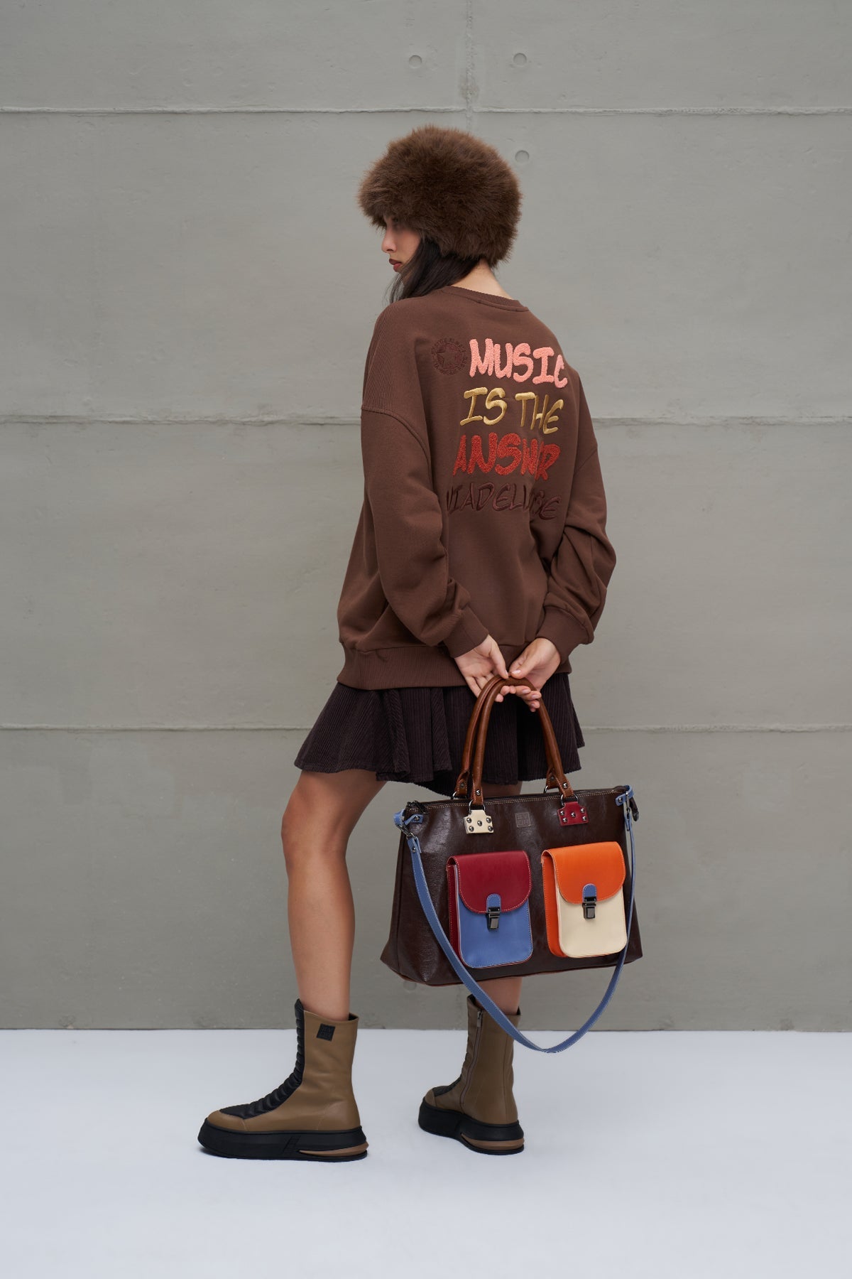 Brown Slogan Printed Oversized Sweatshirt 18217