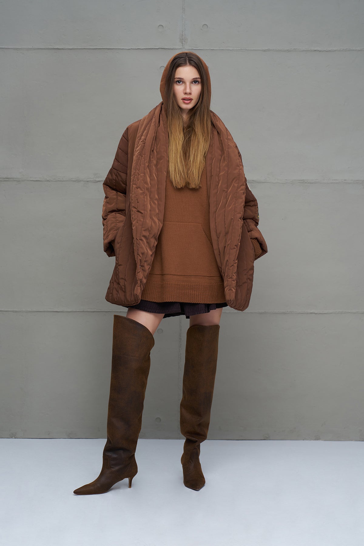 Brown Quilted Oversize Coat 18251