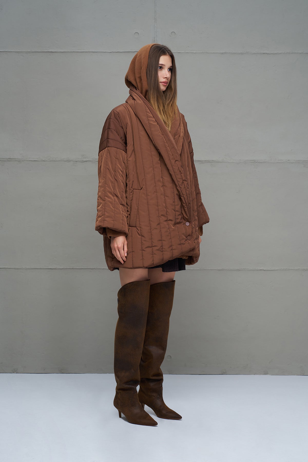 Brown Quilted Oversize Coat 18251