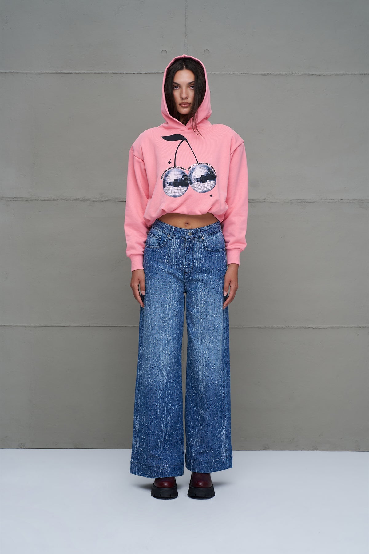 Pink Crop Hooded Sweatshirt 18259