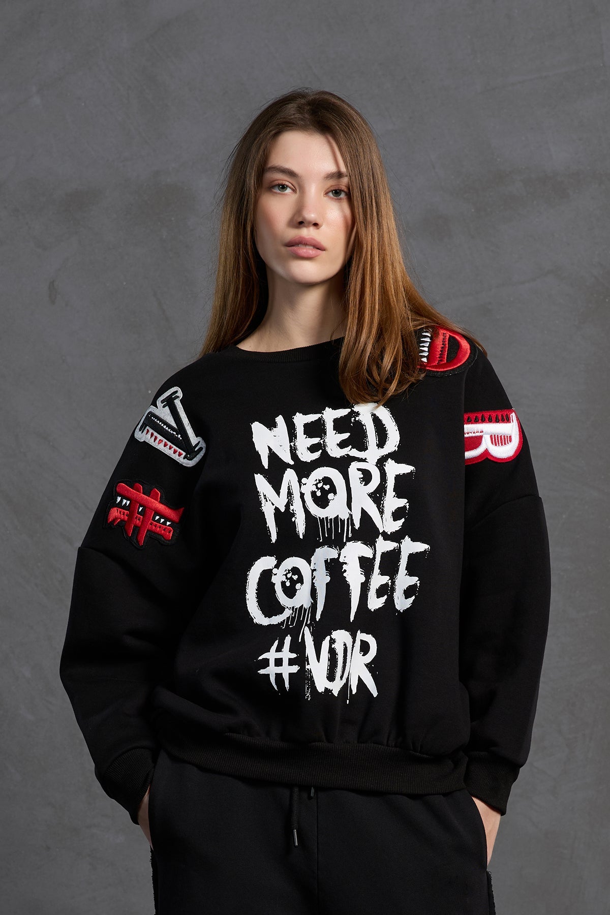 Black Slogan Oversize Sweatshirt 18262