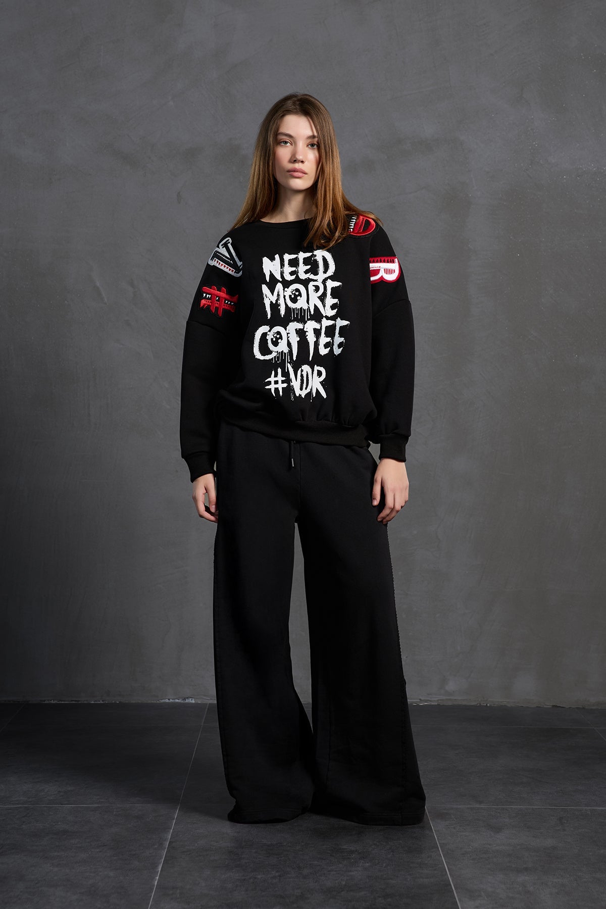 Black Slogan Oversize Sweatshirt 18262