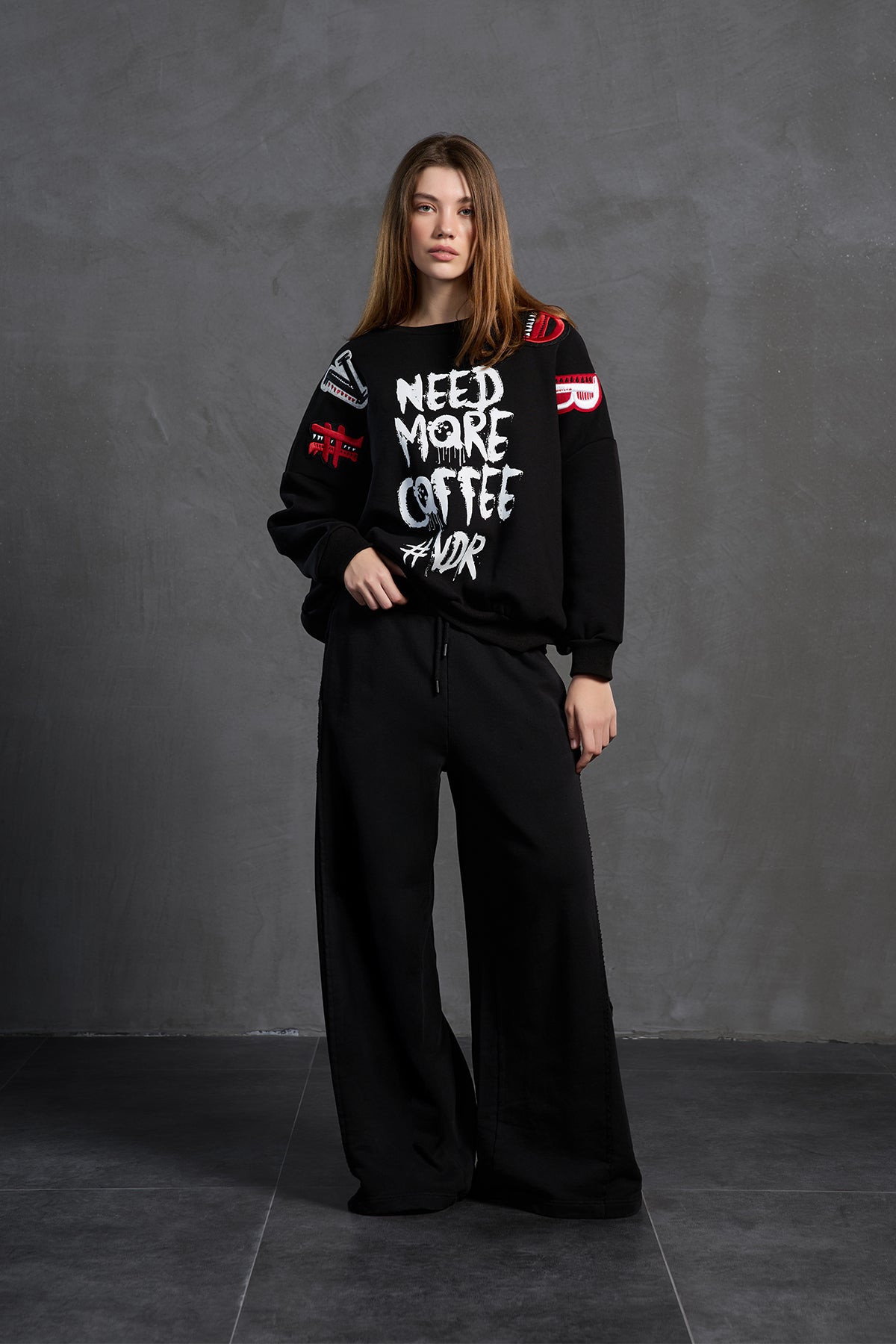 Black Slogan Oversize Sweatshirt 18262