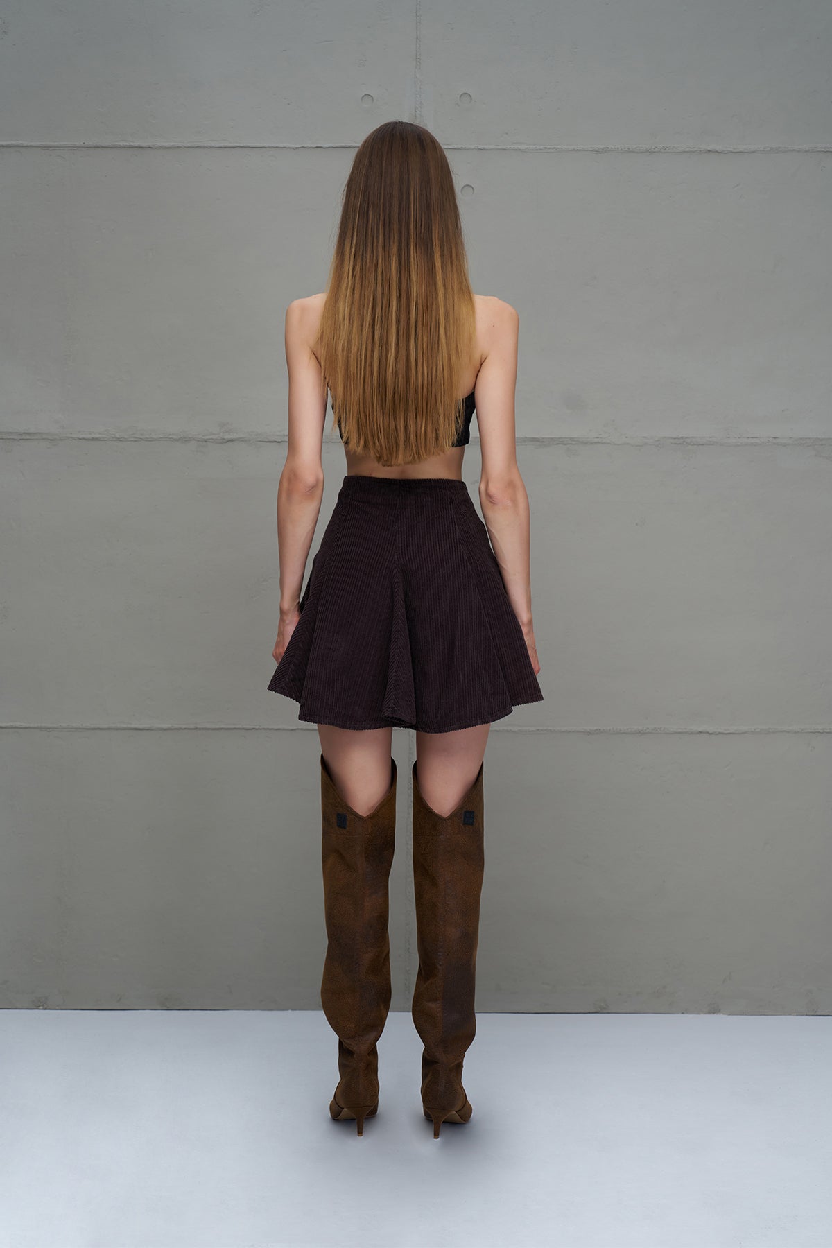 Brown Corduroy Pleated Mini Skirt 18268