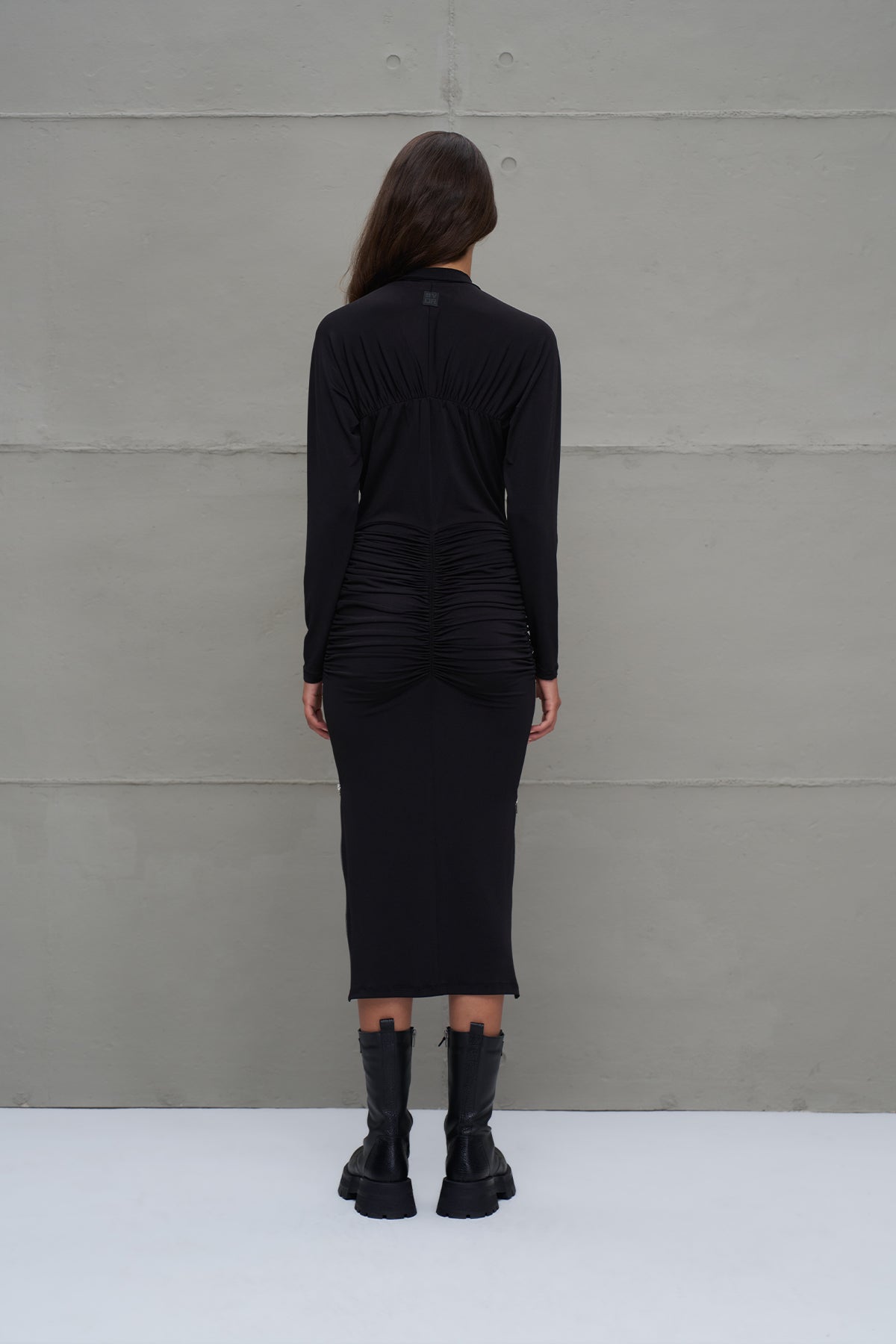 Black Zipper Detail Draped Long Dress 18272