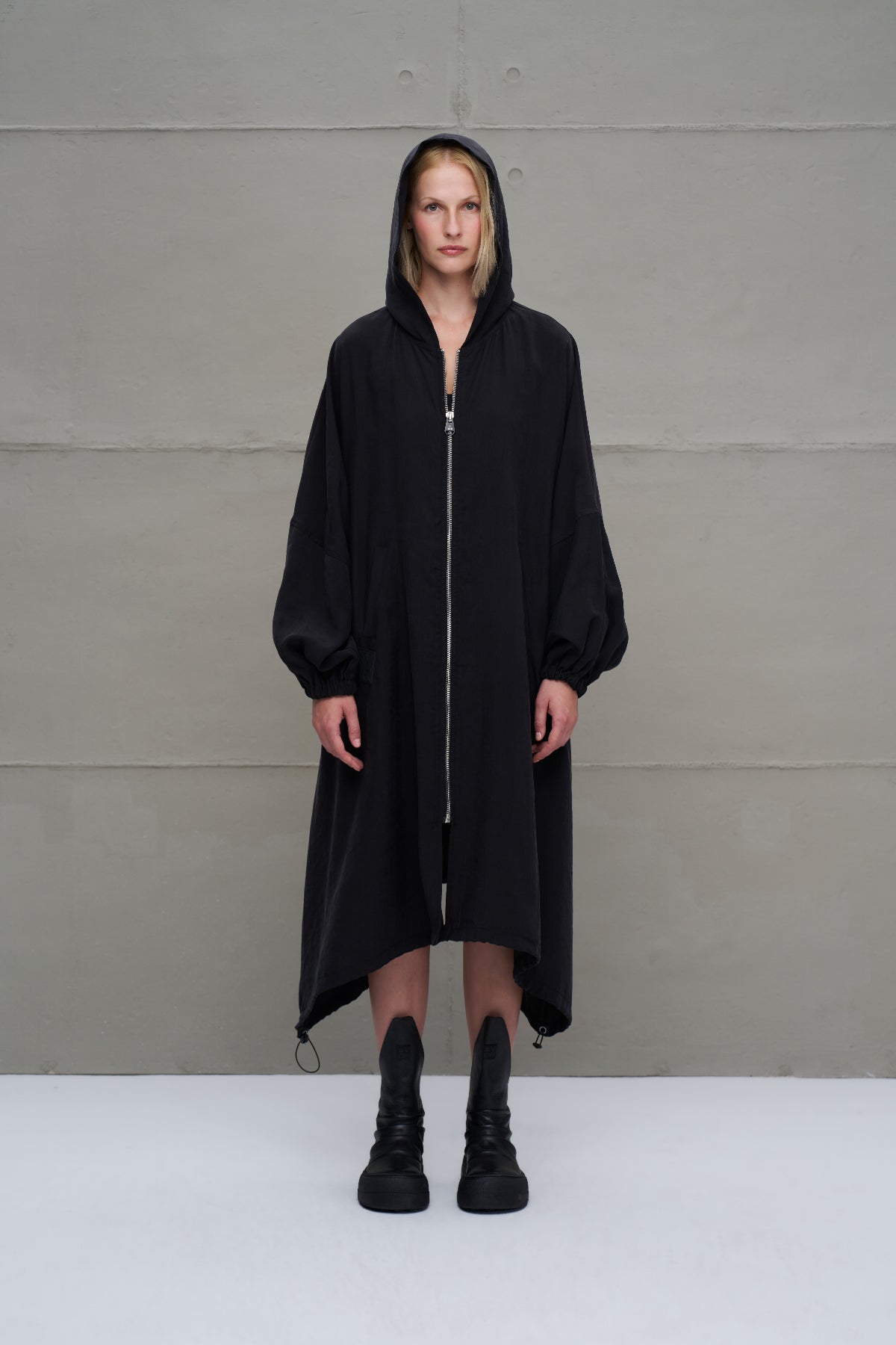 Black Hooded Asymmetric Oversize Long Dress 18274