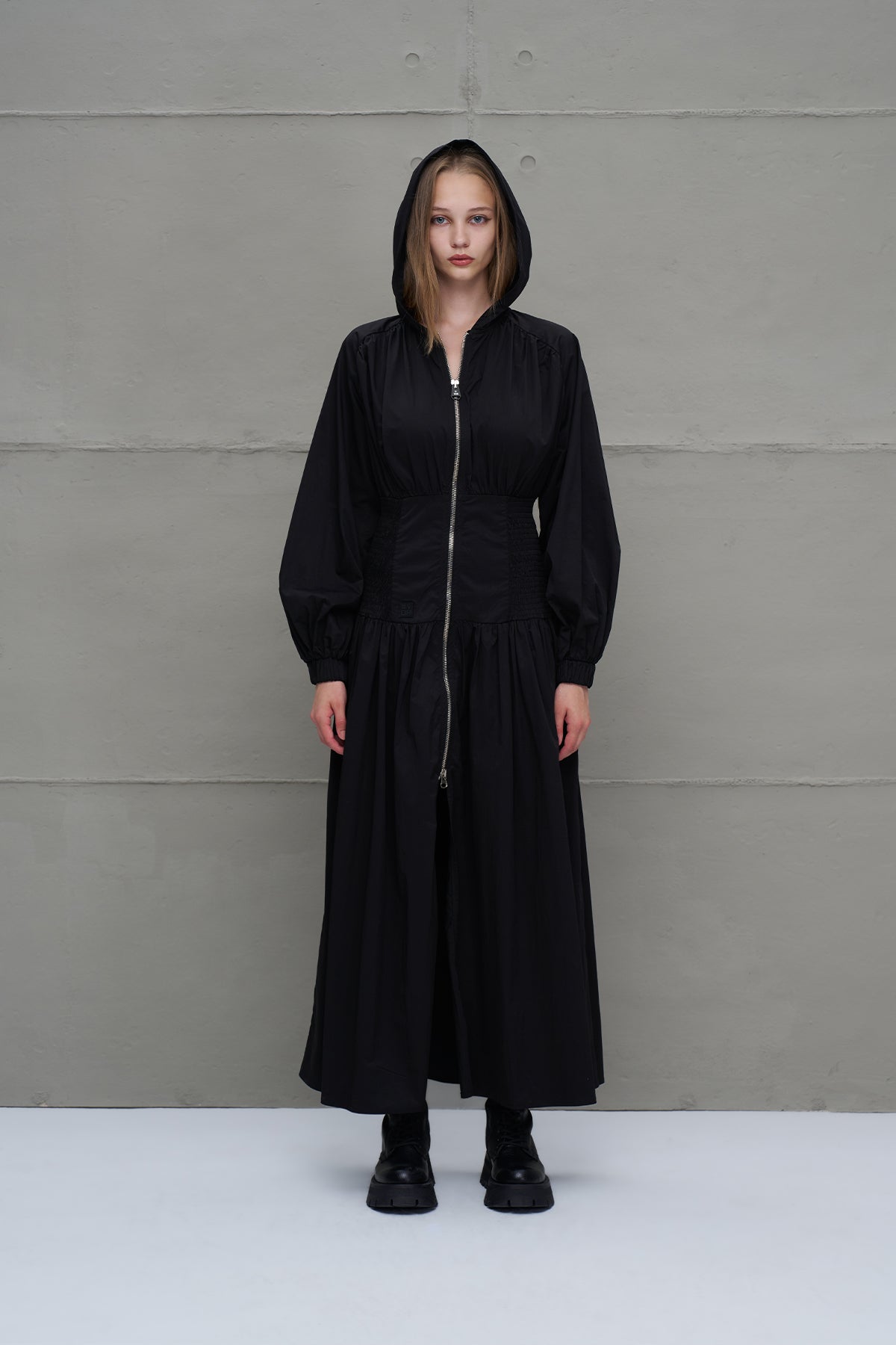 Black Zippered Drawstring Waist Dress 18277