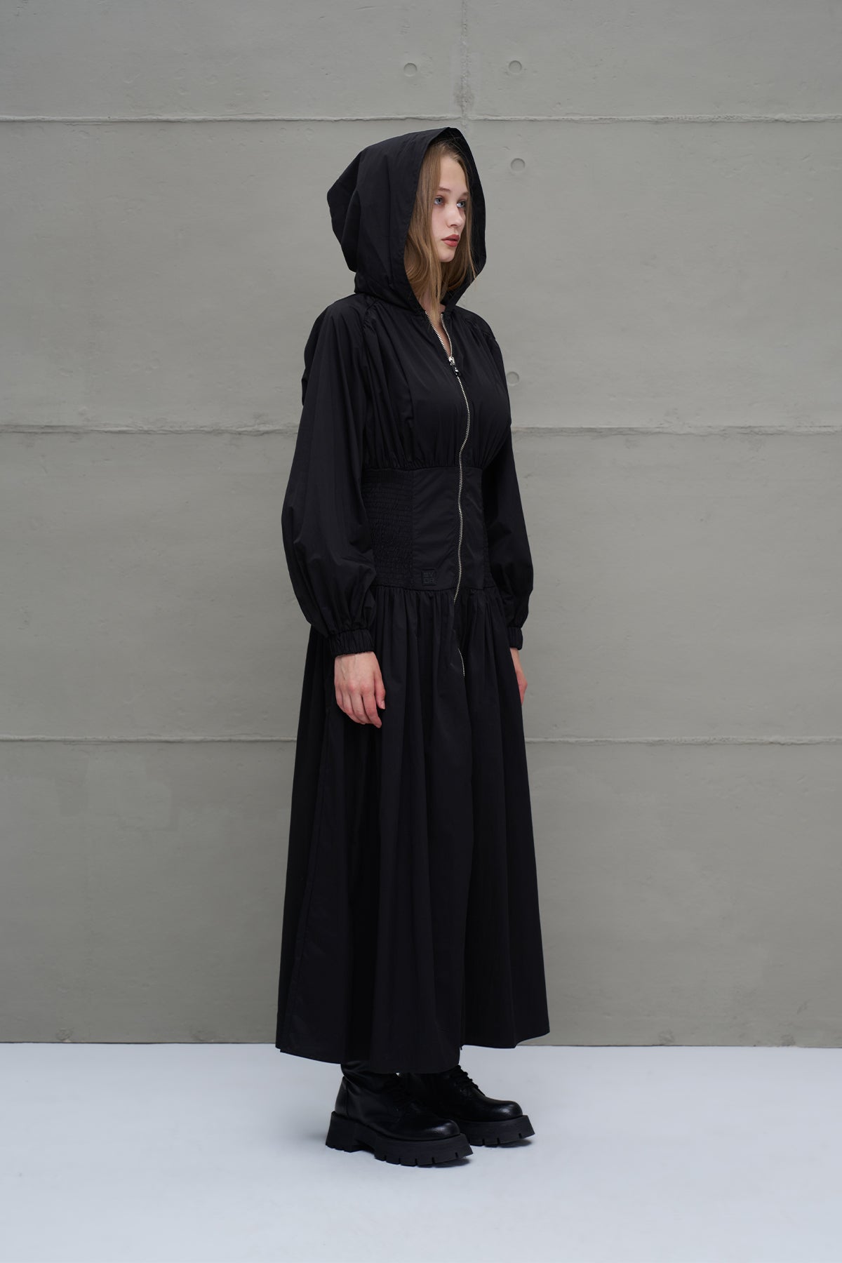 Black Zippered Drawstring Waist Dress 18277