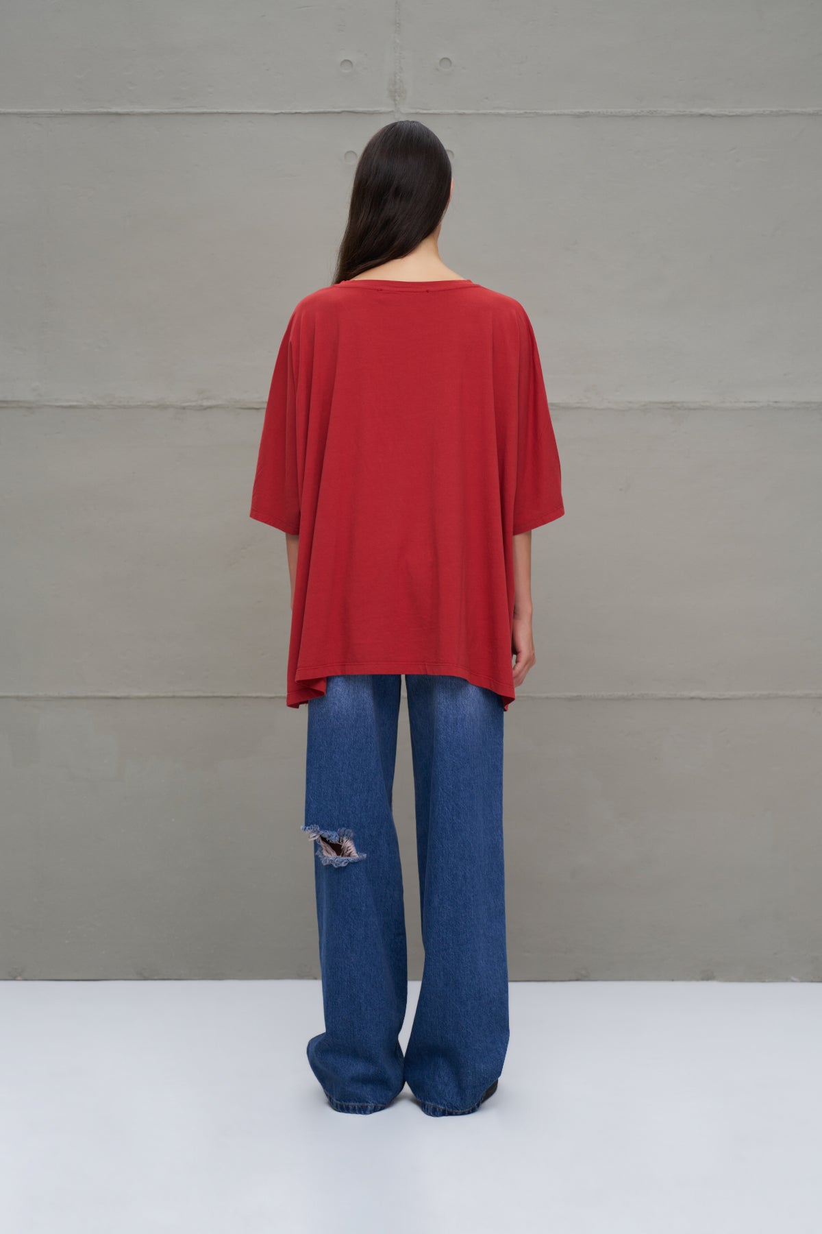 Maroon Printed Asymmetric Oversize T-shirt 18282