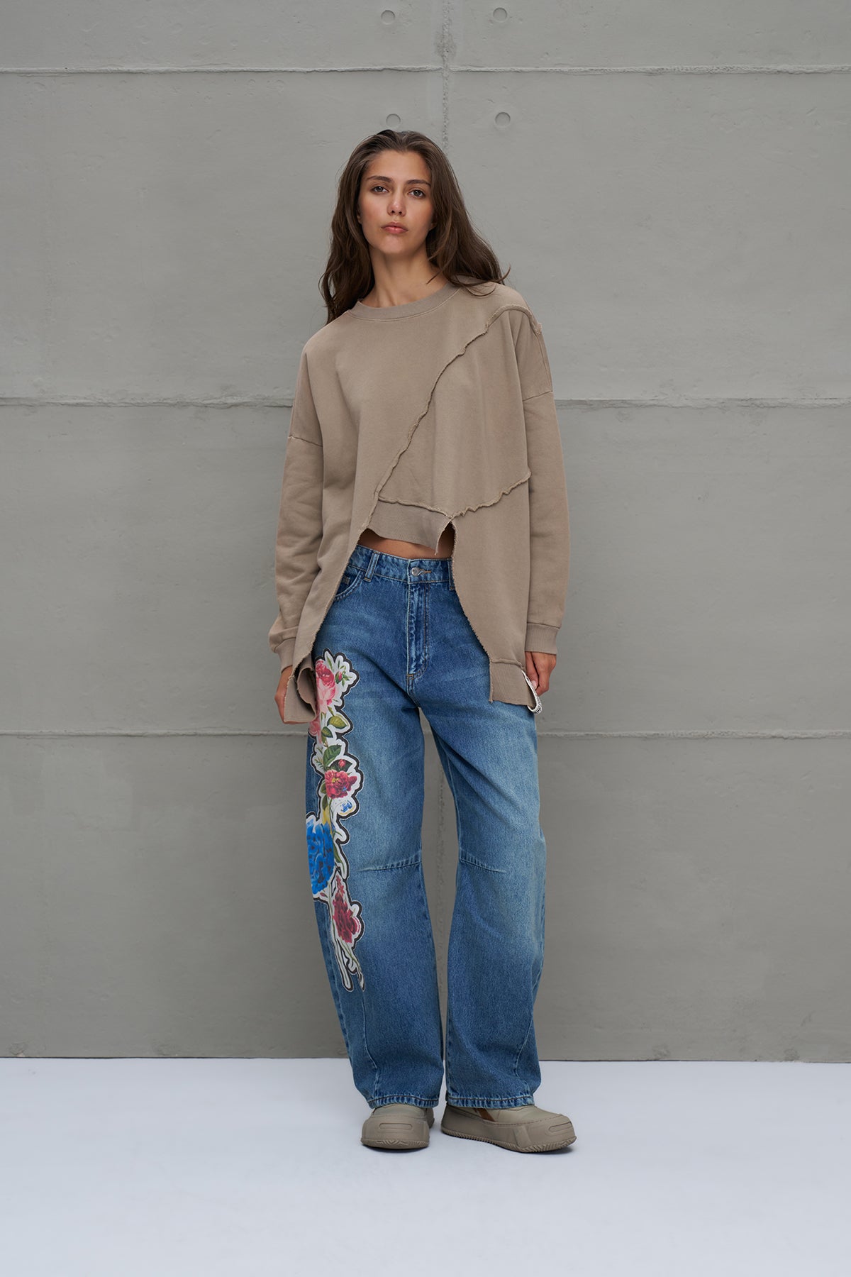 Blue Printed Oversize Denim Trousers 18284