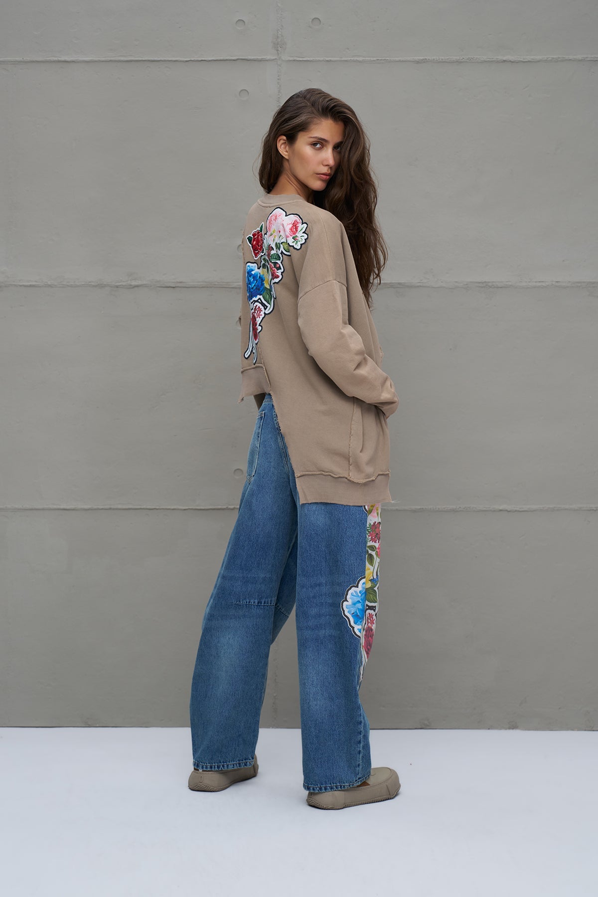 Blue Printed Oversize Denim Trousers 18284