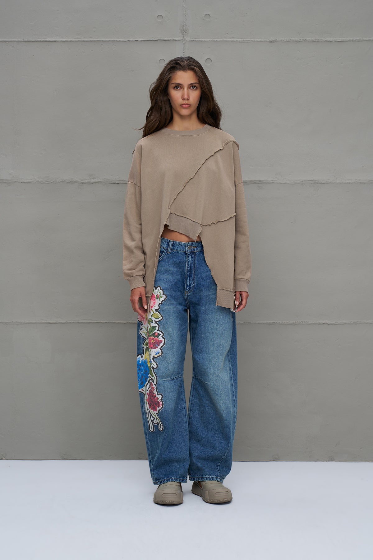 Blue Printed Oversize Denim Trousers 18284