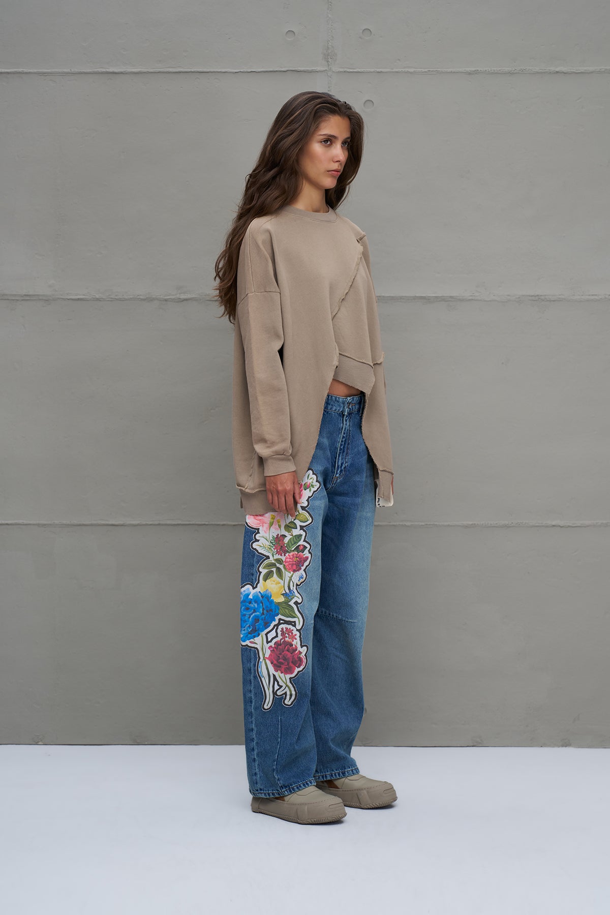 Blue Printed Oversize Denim Trousers 18284