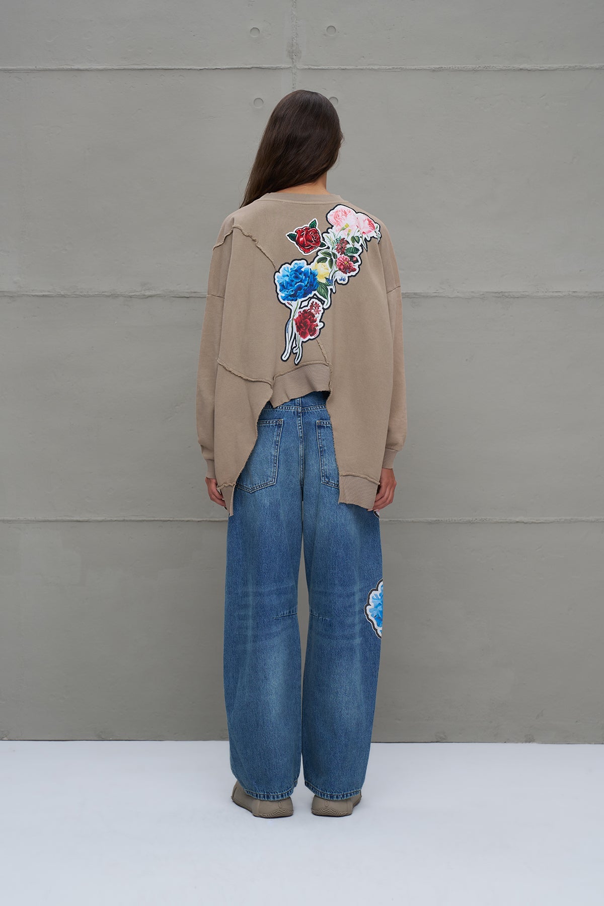 Blue Printed Oversize Denim Trousers 18284