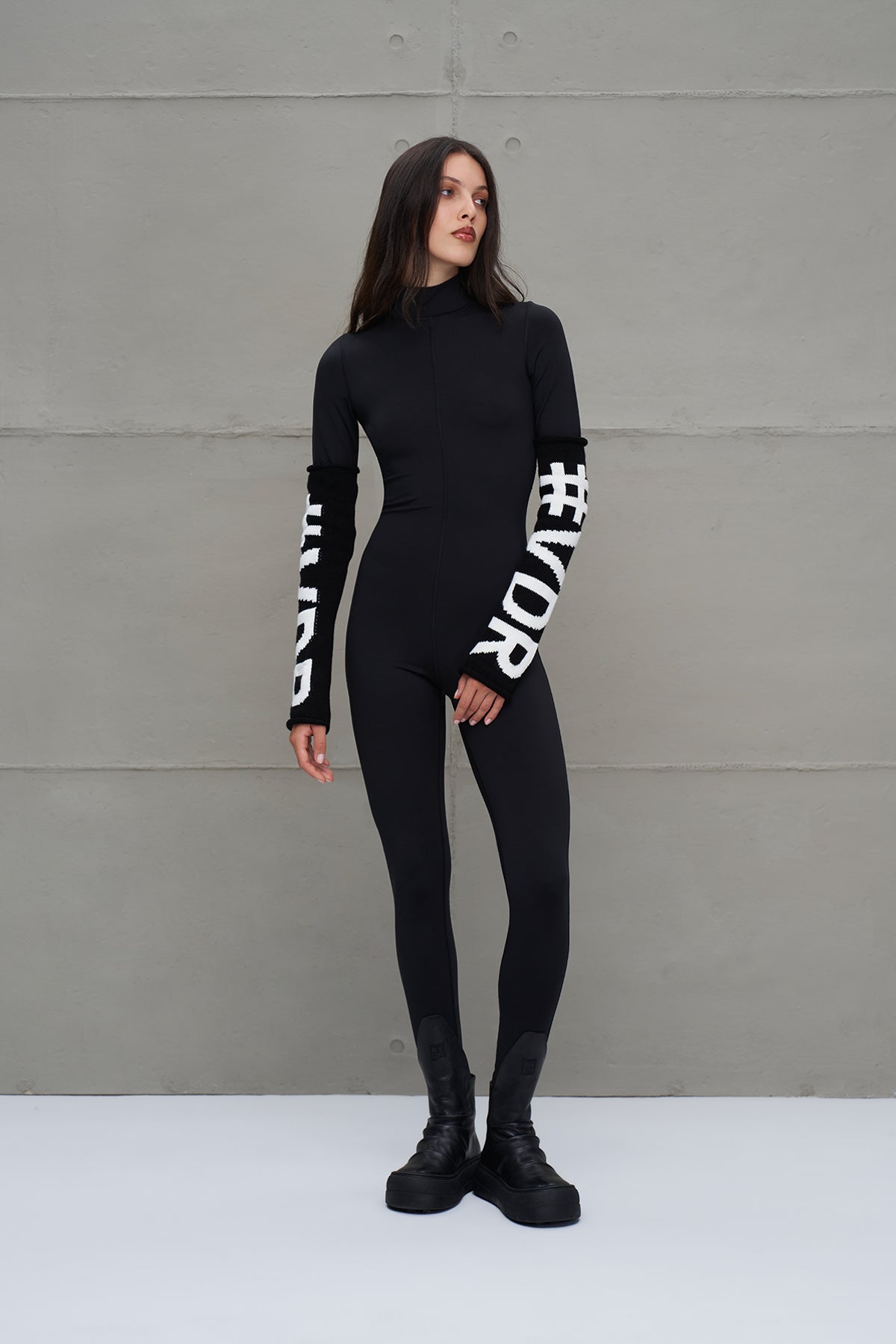 Black White Logo Detailed Knit Leggings Leg Warmers 18287