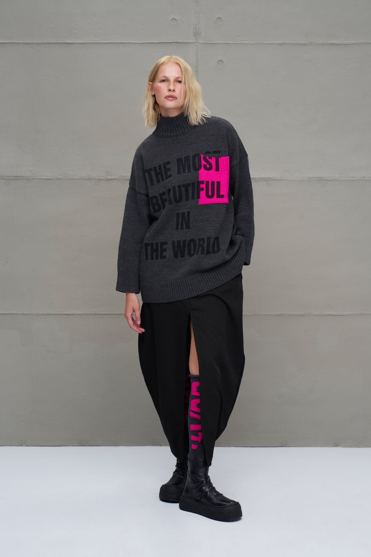 Anthracite Pink Logo Detailed Knit Leggings Leg Warmers 18287