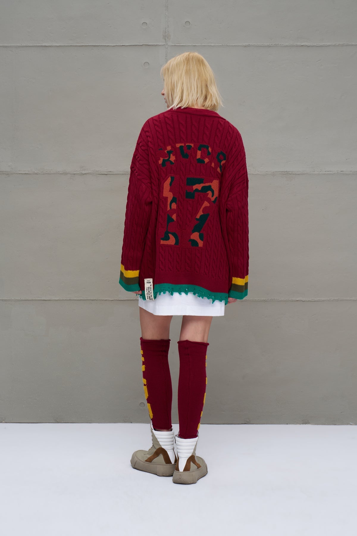 Burgundy Mustard Logo Detailed Knit Leggings Leg Warmers 18287