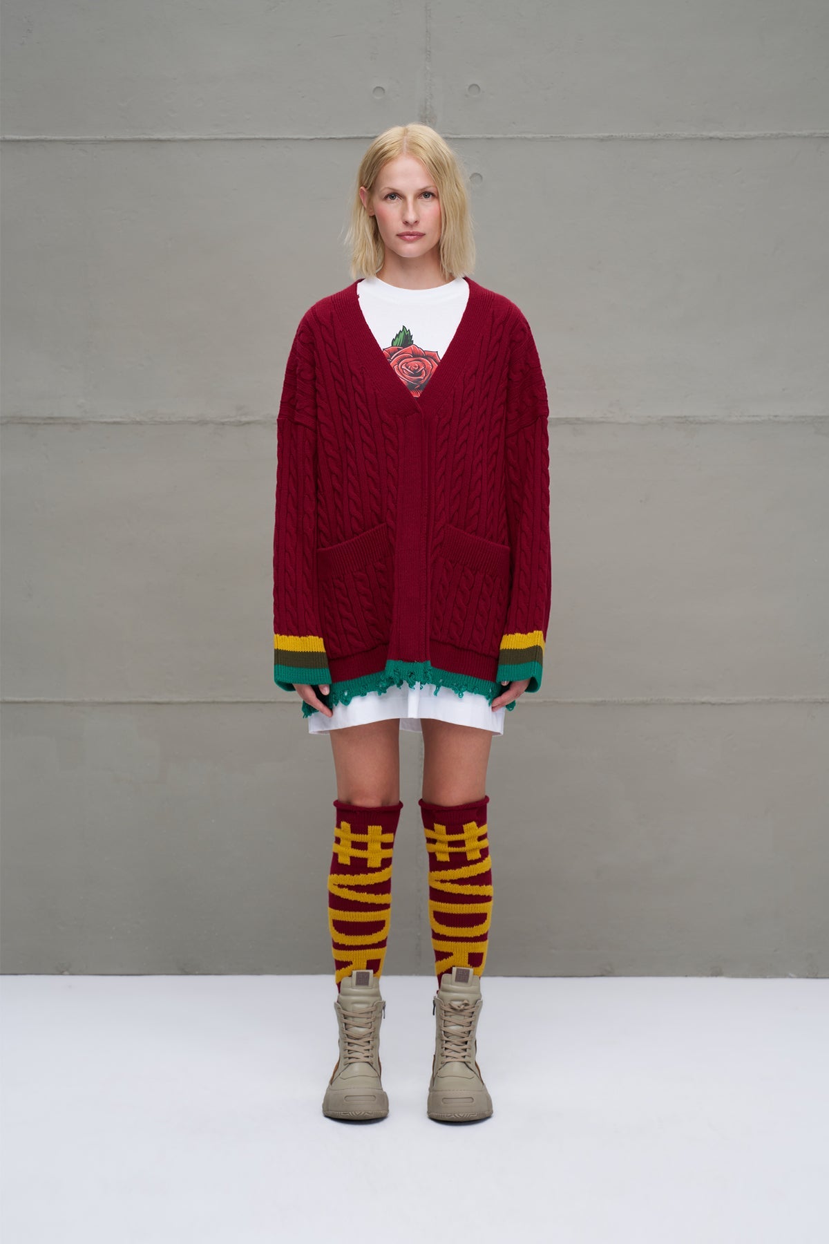 Burgundy Mustard Logo Detailed Knit Leggings Leg Warmers 18287