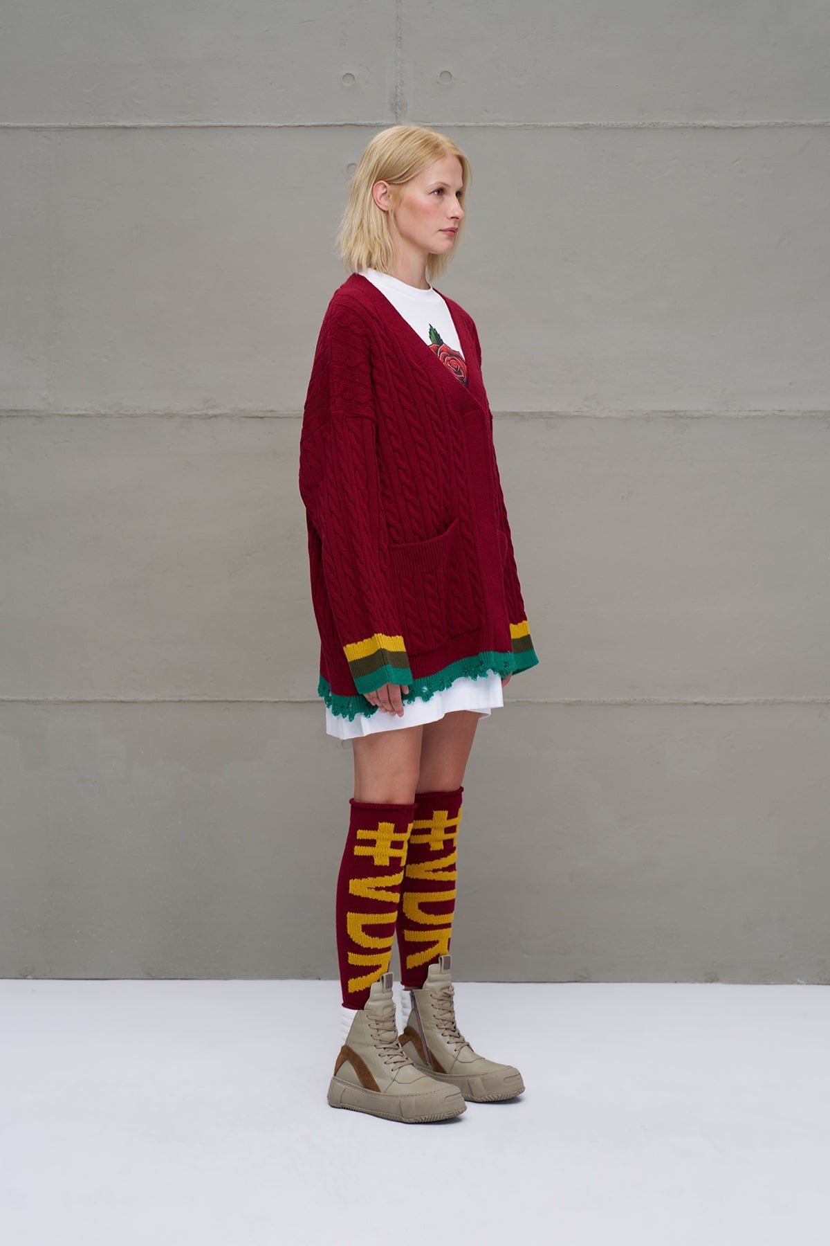 Burgundy Mustard Logo Detailed Knit Leggings Leg Warmers 18287