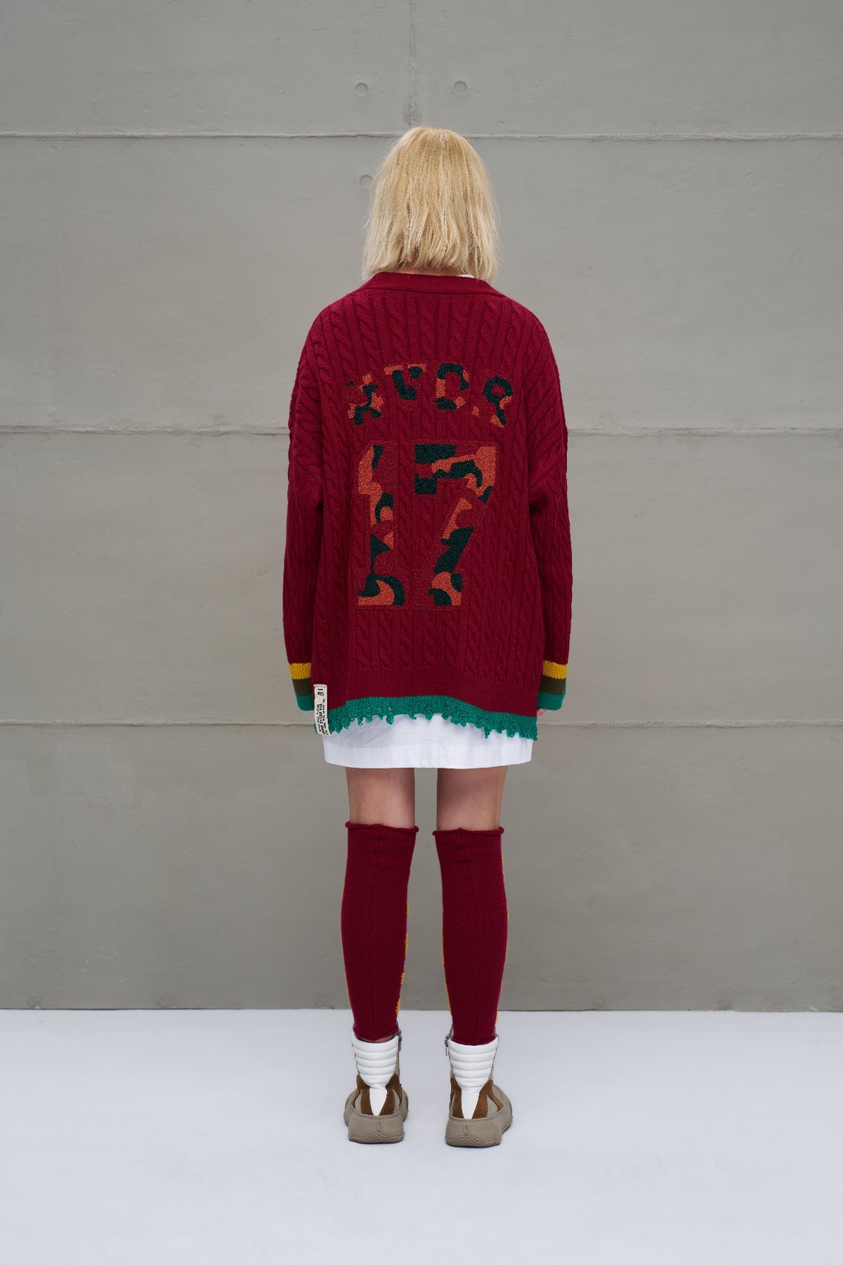 Burgundy Mustard Logo Detailed Knit Leggings Leg Warmers 18287