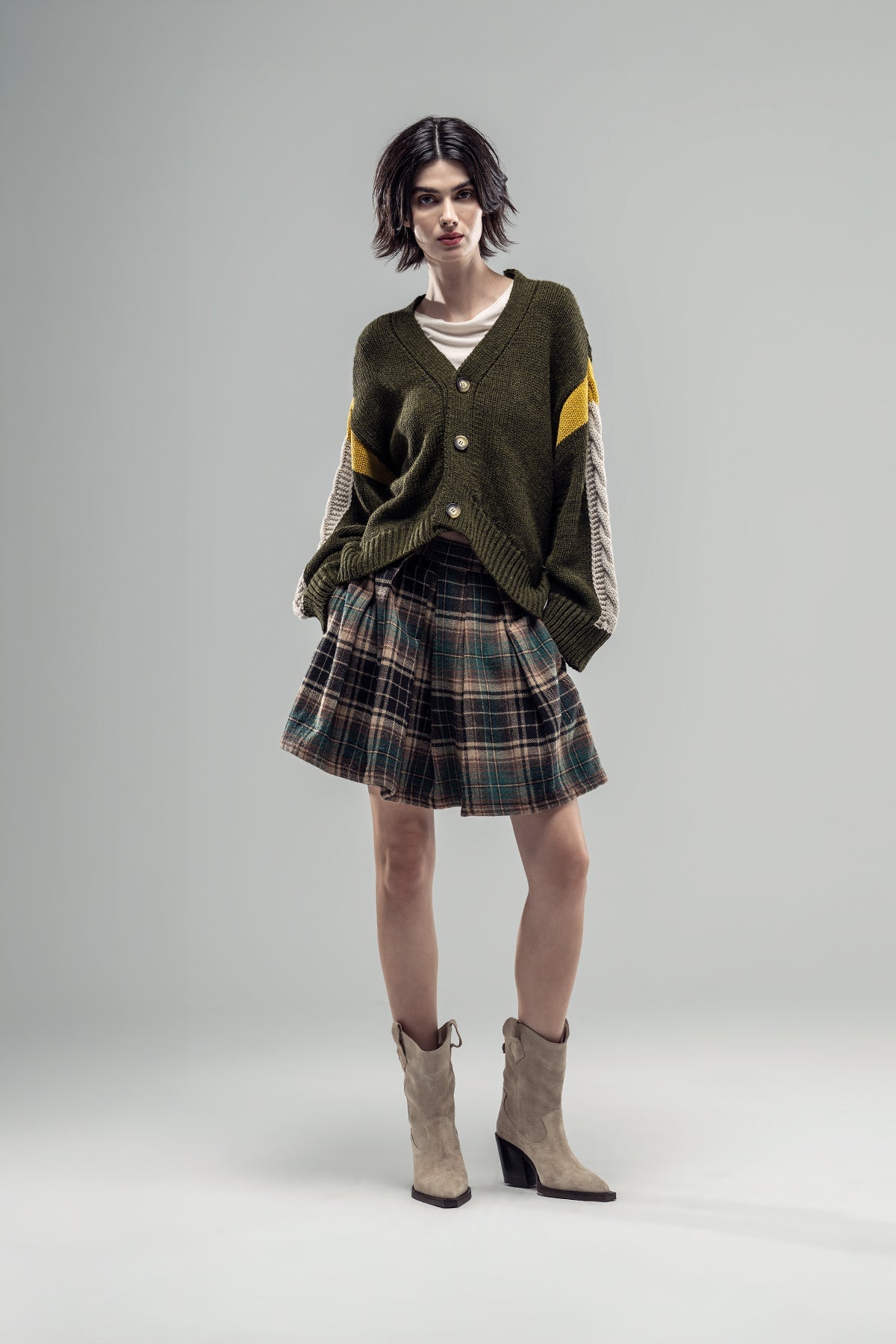 Khaki Melange Knit Cardigan 20282