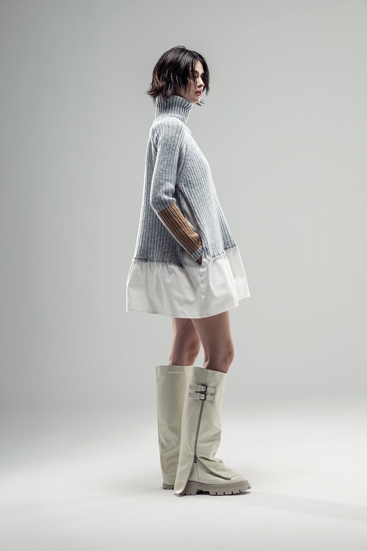 Grey Melange White Knit Sweater 20322