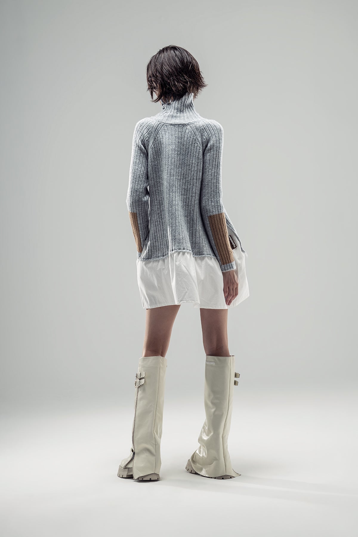 Grey Melange White Knit Sweater 20322