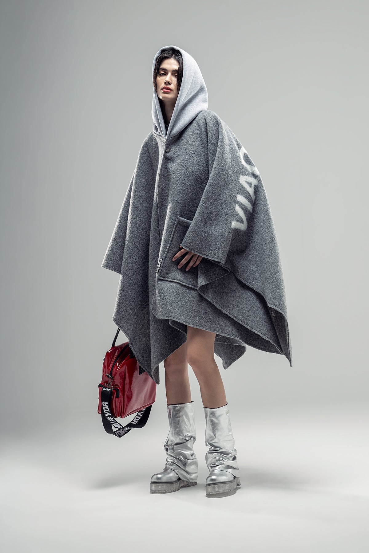 Grey Melange Poncho 20327
