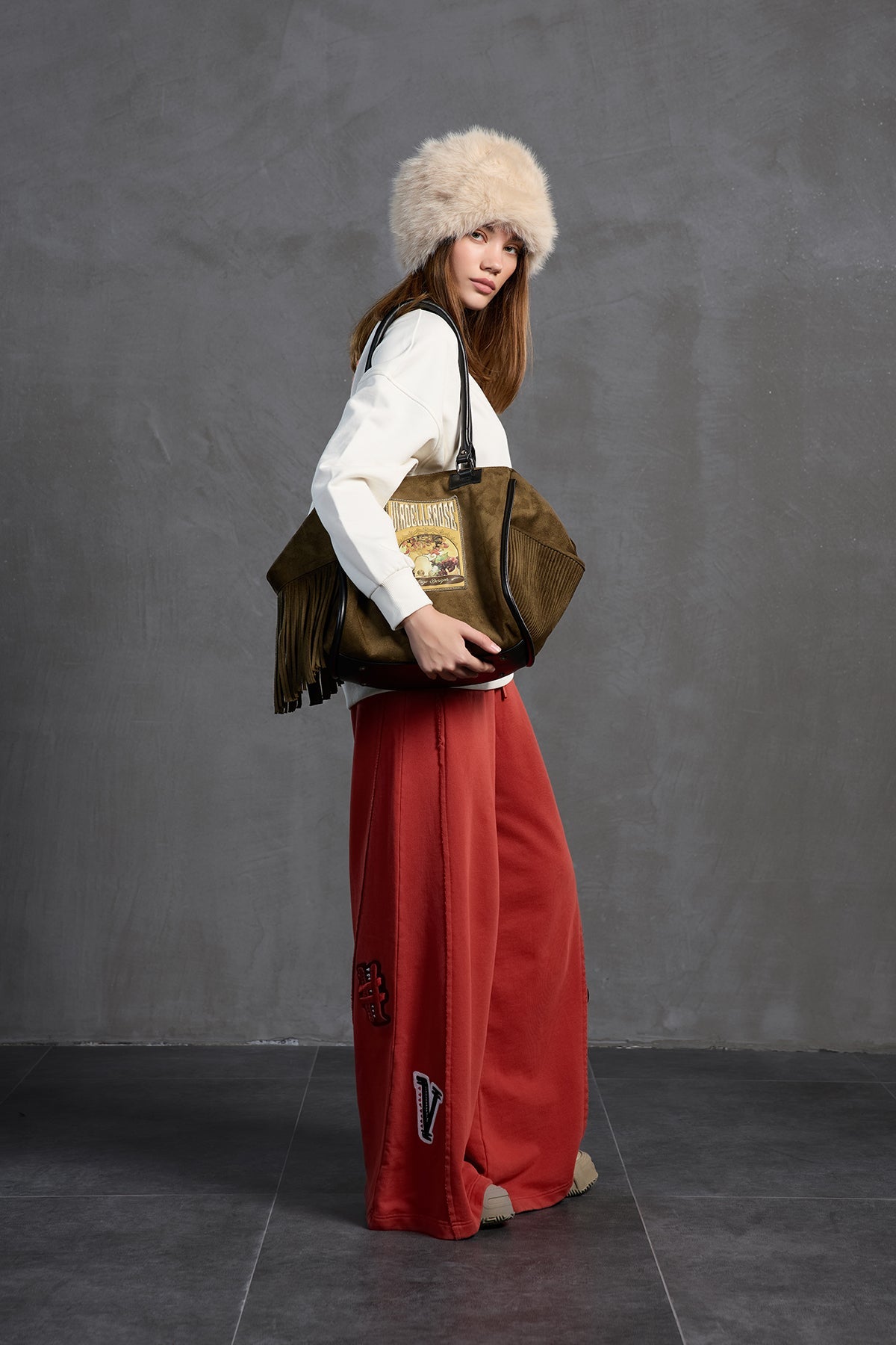 Brown Fringed Faux Suede Shoulder Bag Willer