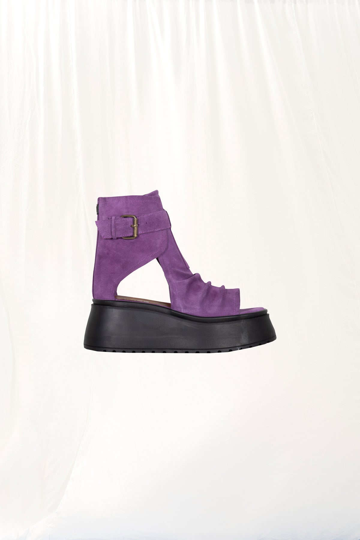 Purple Buckled Platform Suede Sandals Cross