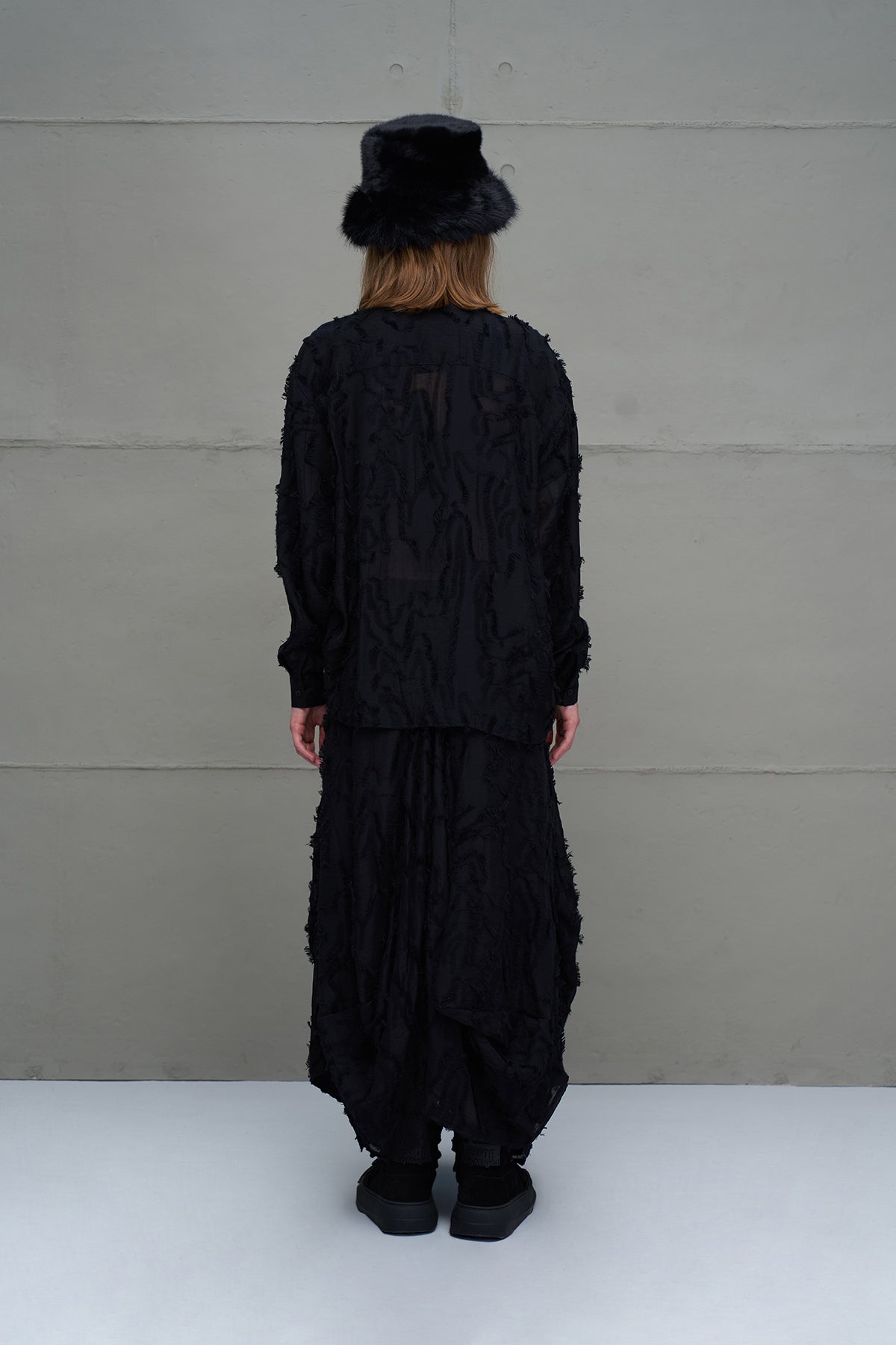 Black Faux Fur Bucket Hat Peter