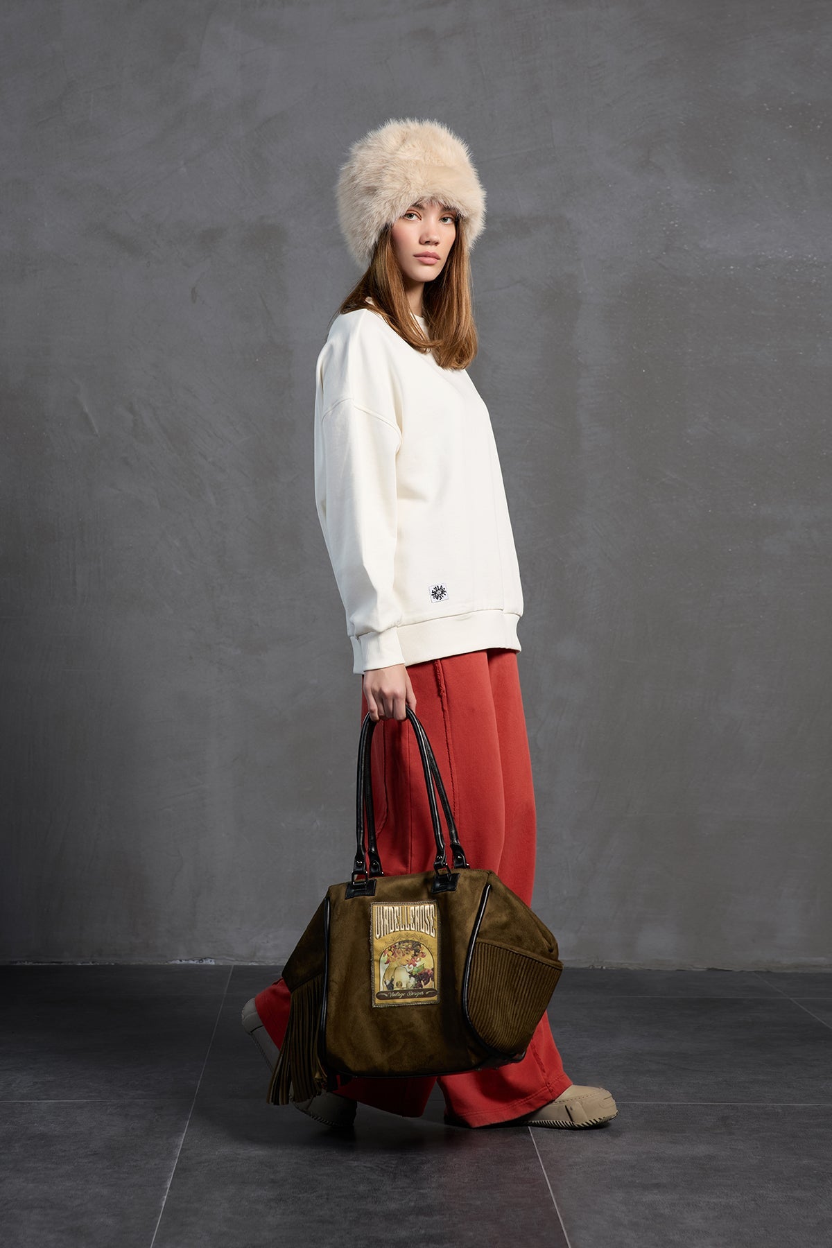 Beige Faux Fur Hat Postino