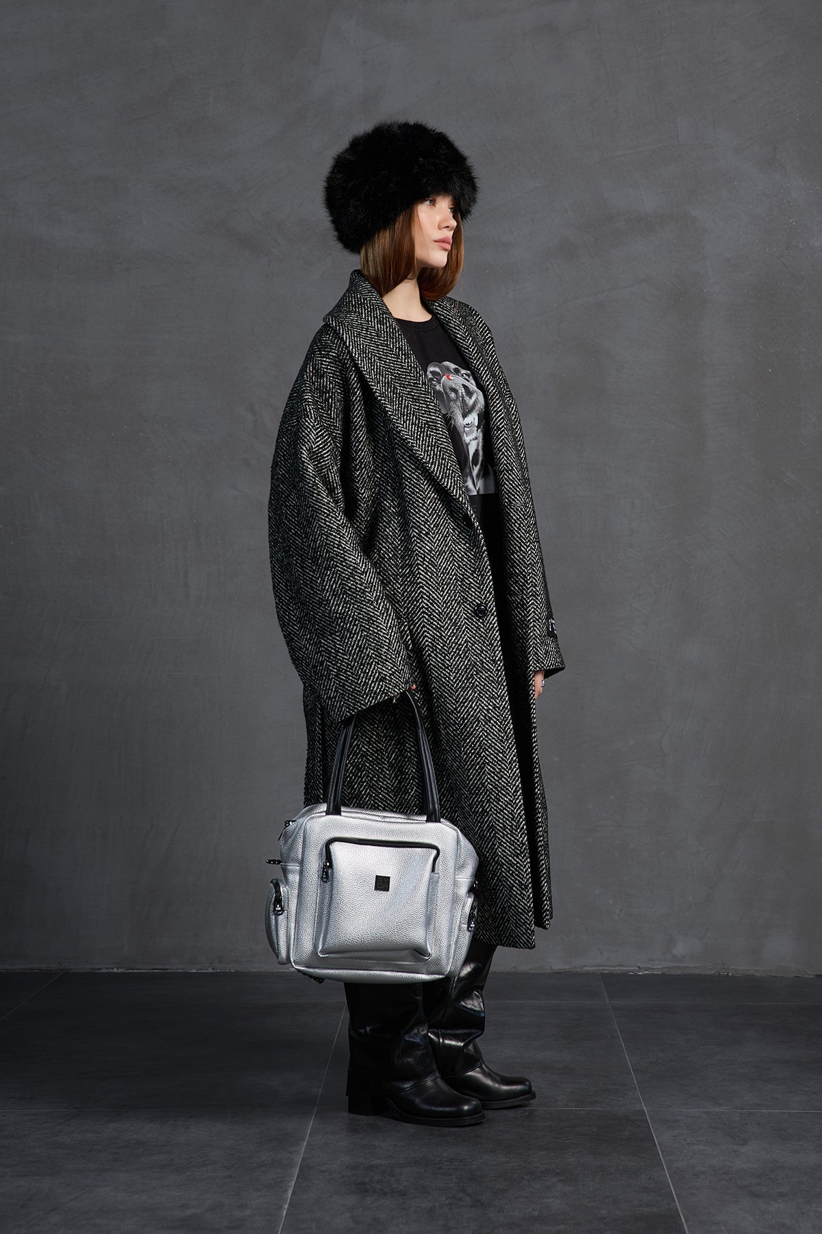 Black Faux Fur Hat Postino