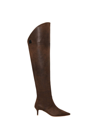 Brown Faux Distressed Leather Boots Roxette