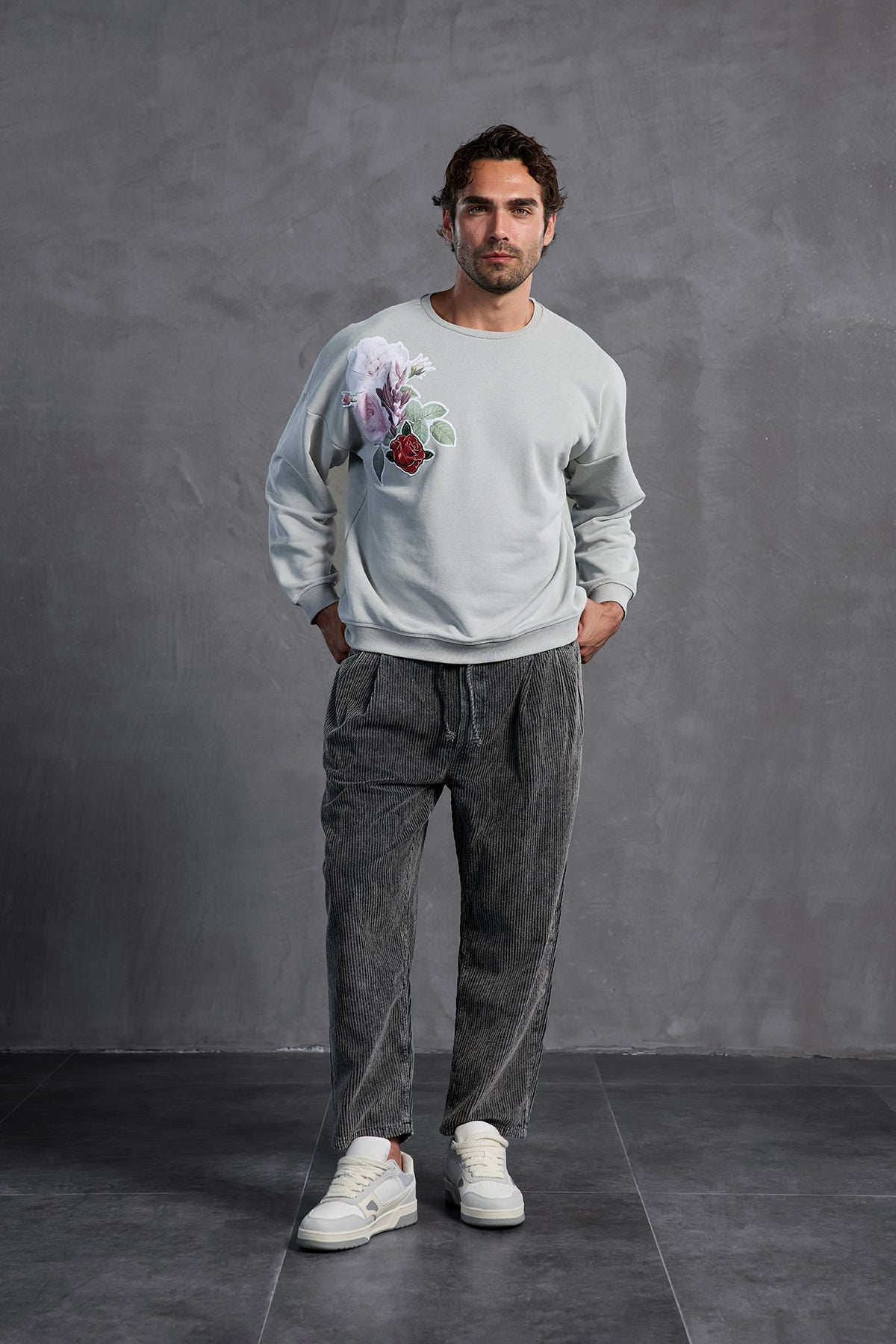 Grey Printed Crew Neck Sweatshirt 10001