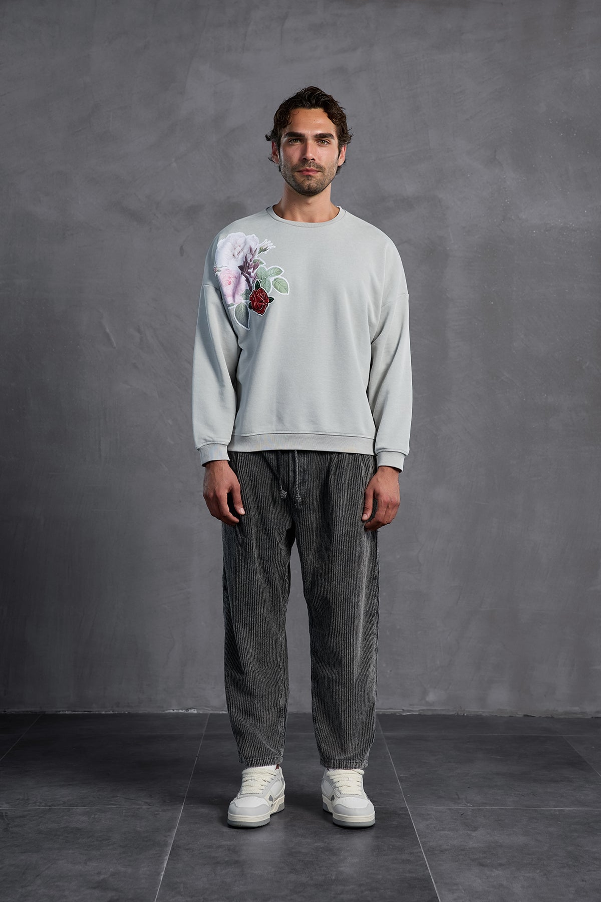 Grey Printed Crew Neck Sweatshirt 10001