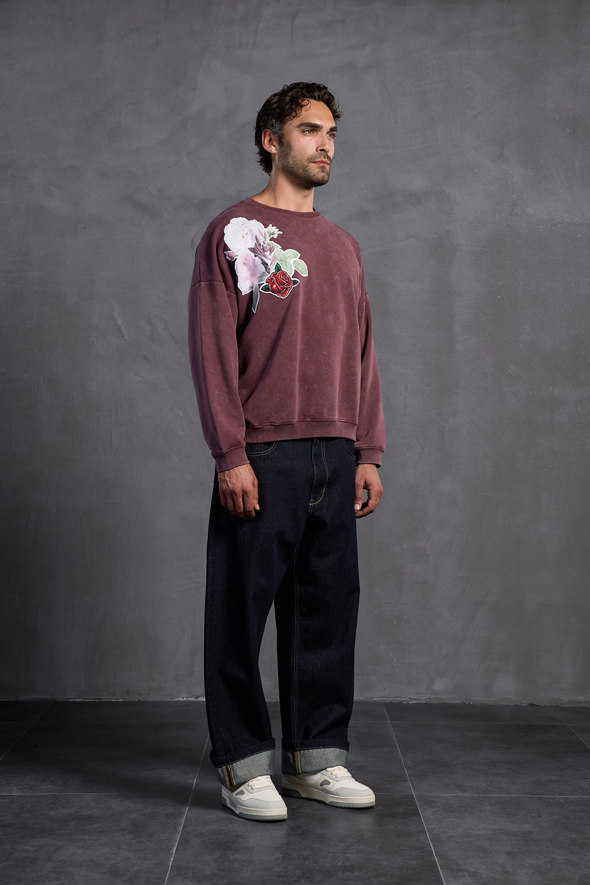 Burgundy Printed Crew Neck Sweatshirt 10001