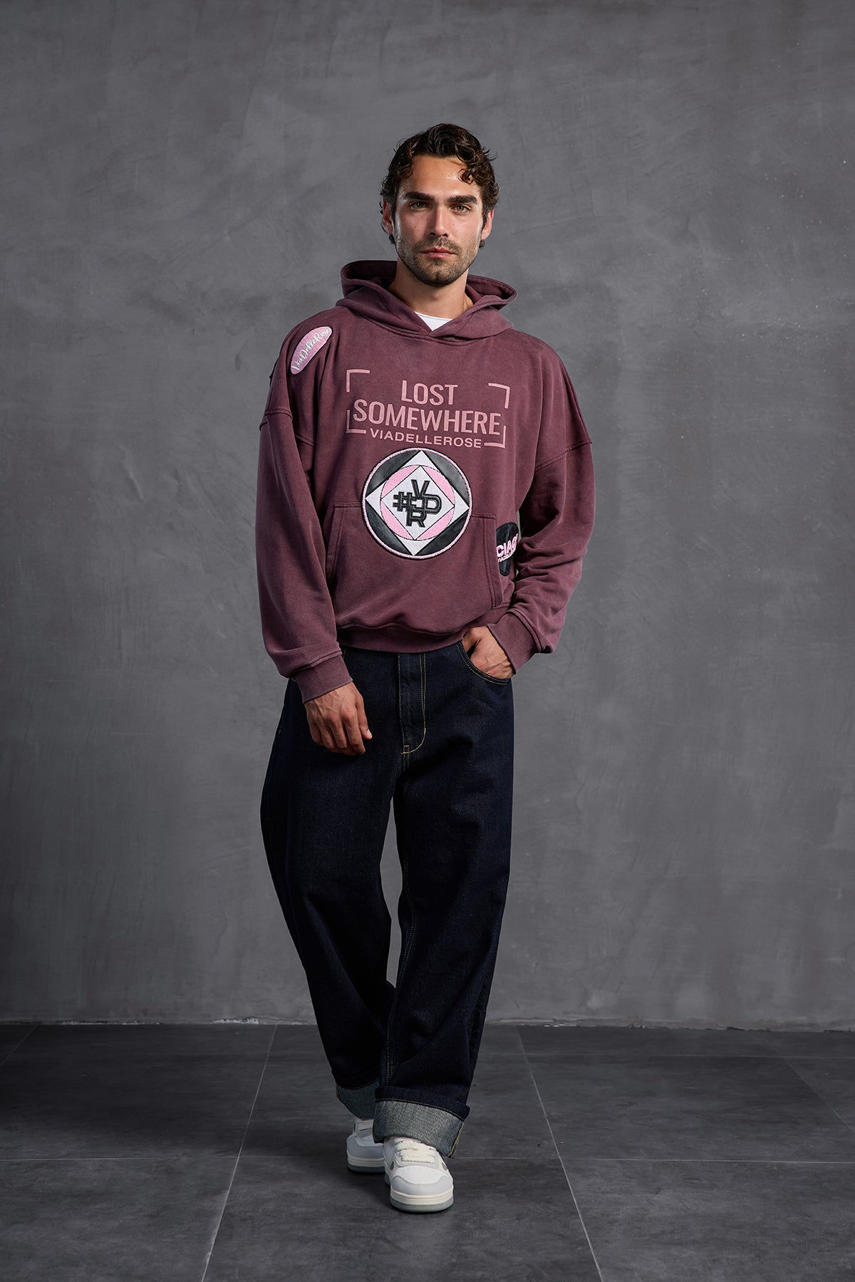Burgundy Patch Hooded Sweatshirt 10002