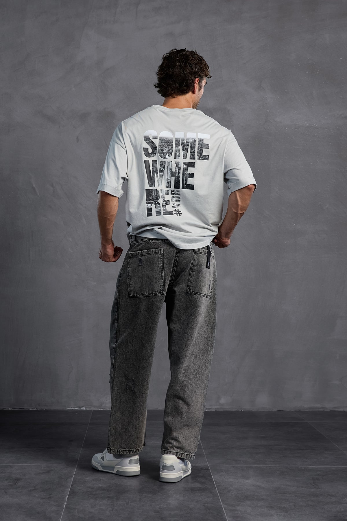 Grey Printed Crew Neck T-shirt 10006