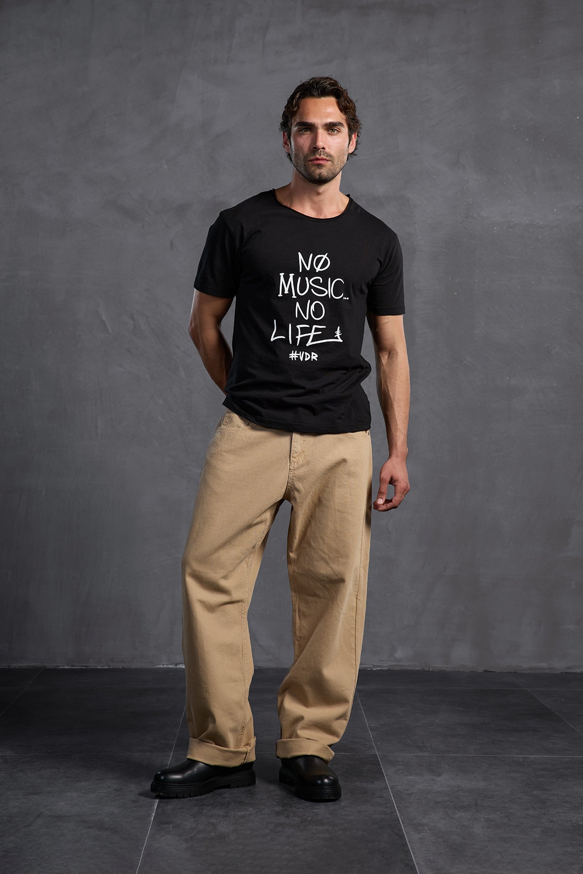 Black Printed Round Neck T-shirt 10009