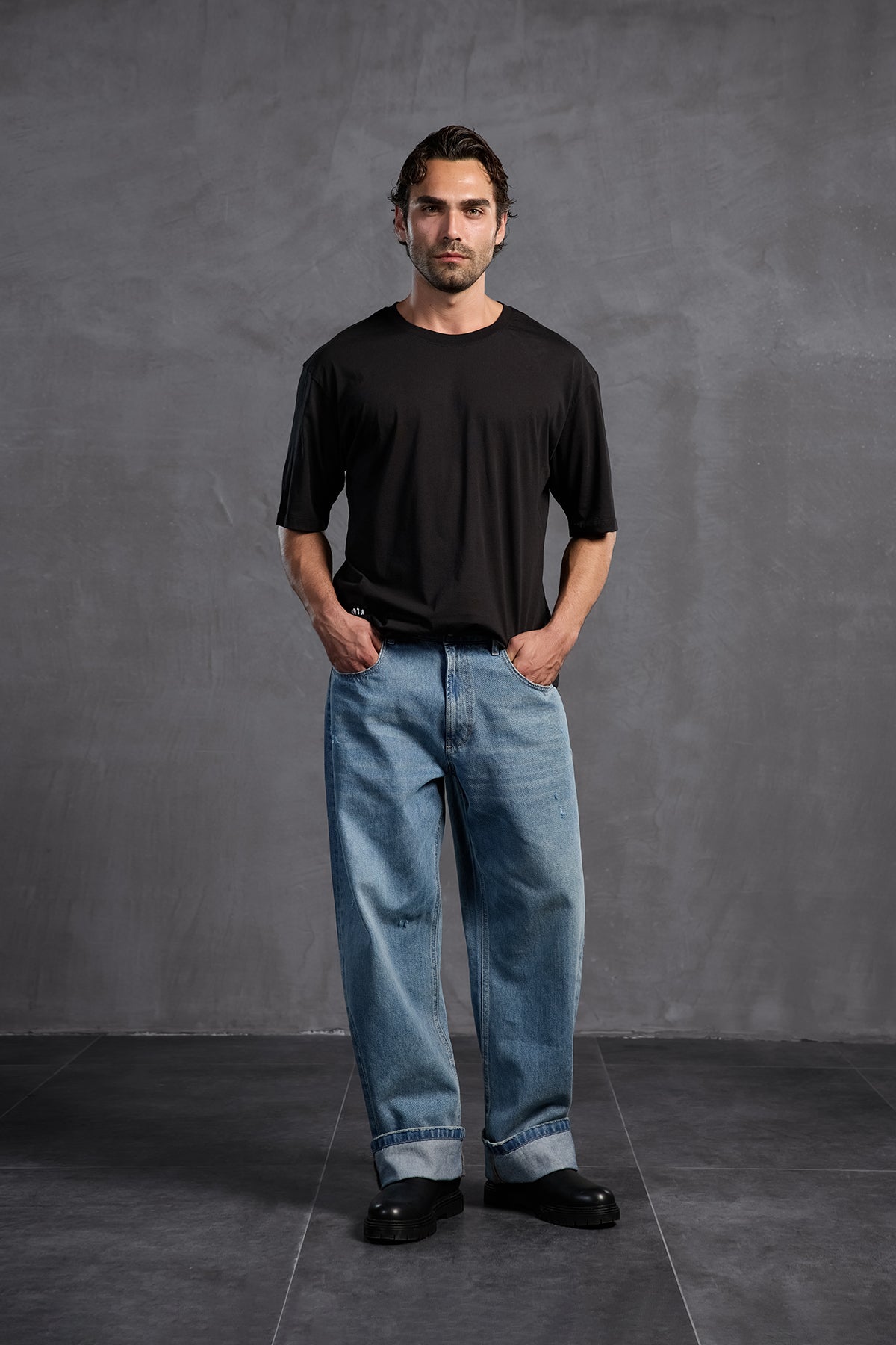 Black Printed Round Neck T-shirt 10010