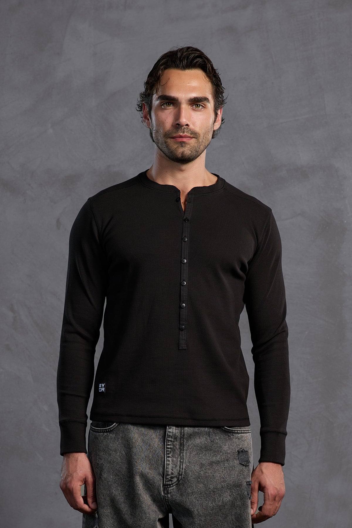 Black Ribbed Front Buttoned T-shirt 10025