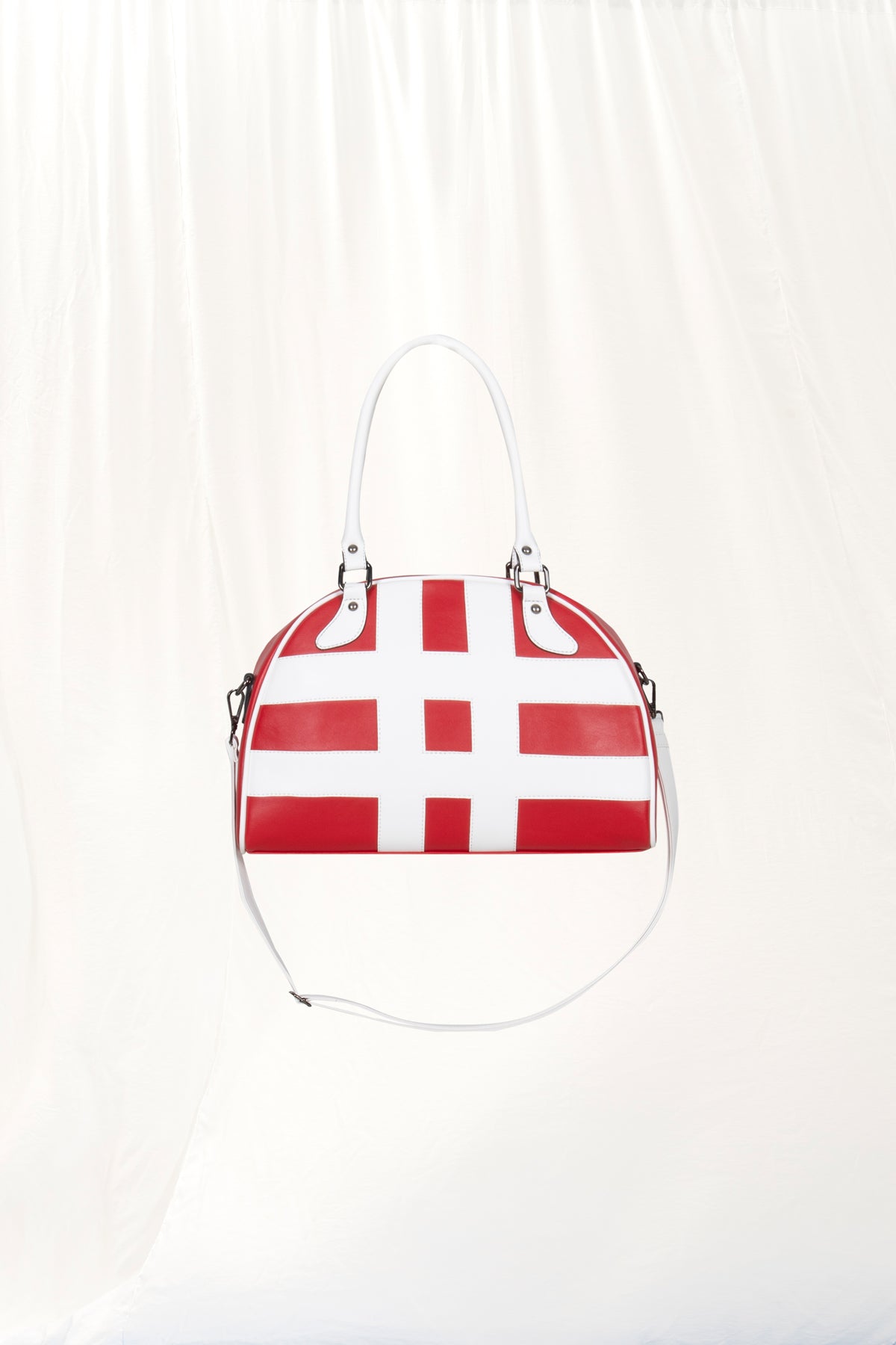 Red White Leather Midi Tote Bag Via1