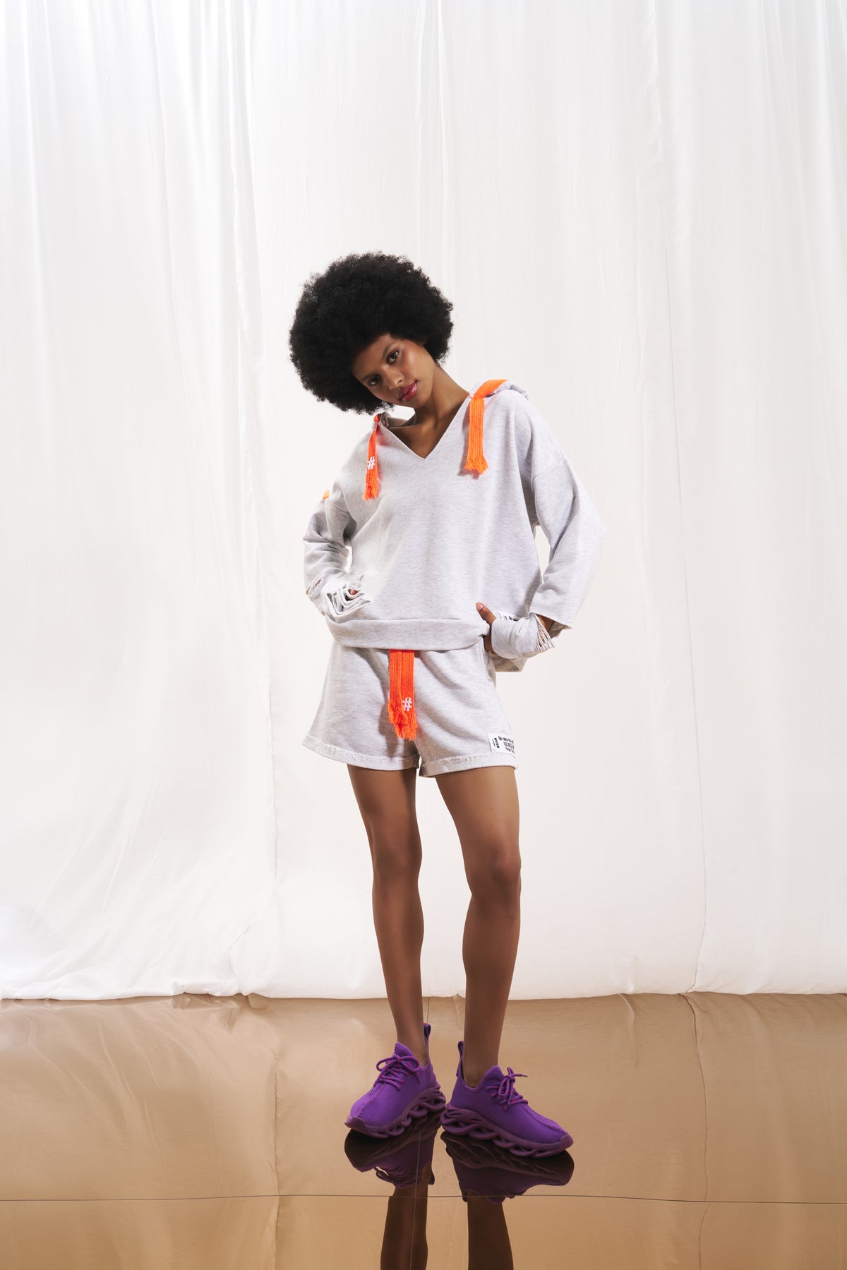 Light Grey Melange V-neck Sweatshirt 17032