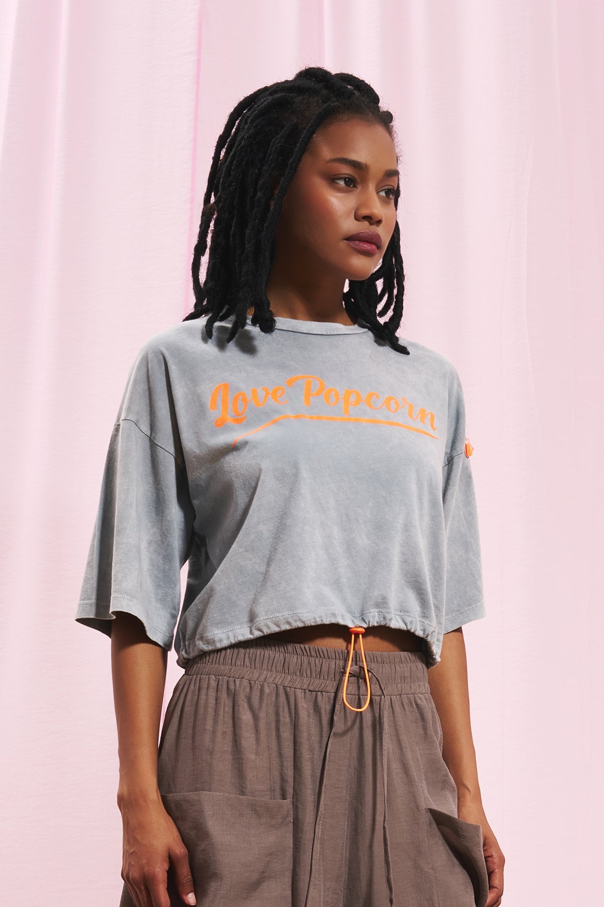 Grey Slogan Cropped T-shirt 17070