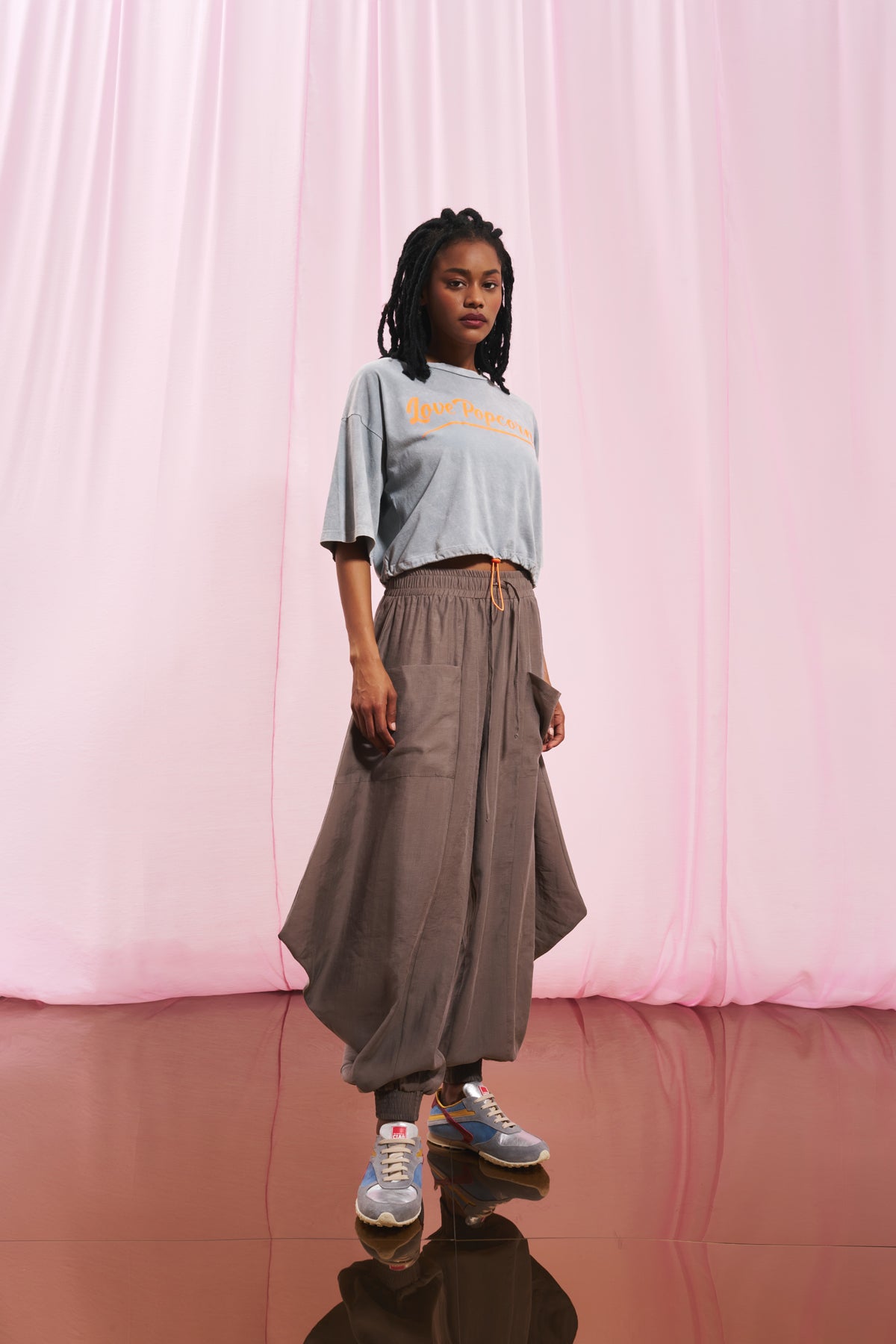 Grey Slogan Cropped T-shirt 17070