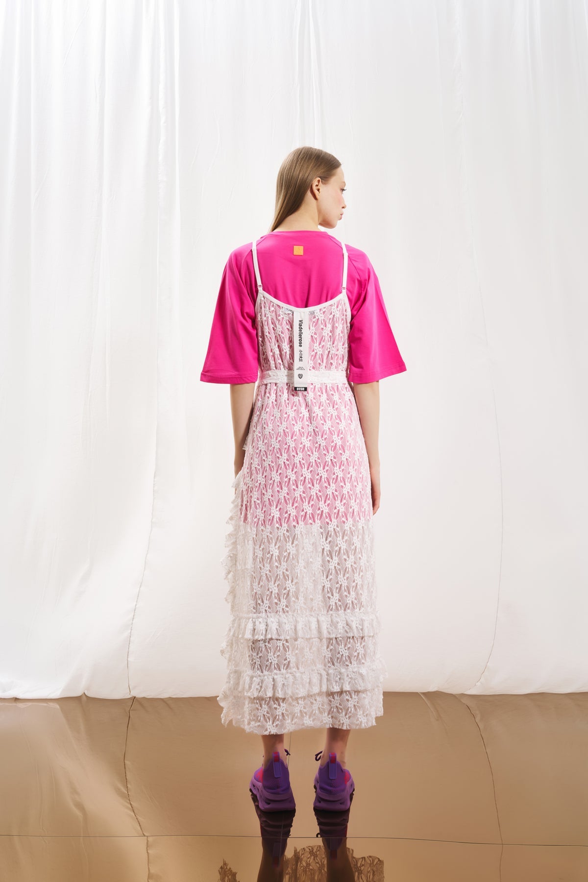 Off White Asymmetric Lace Dress 17136