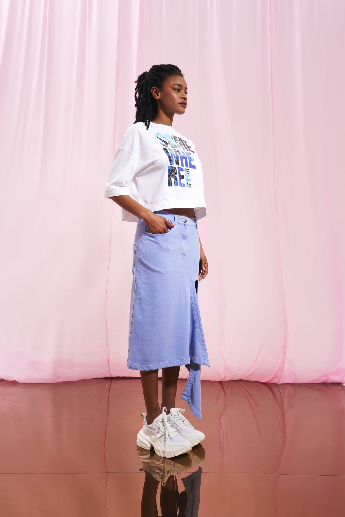White Printed Crop T-shirt 17155