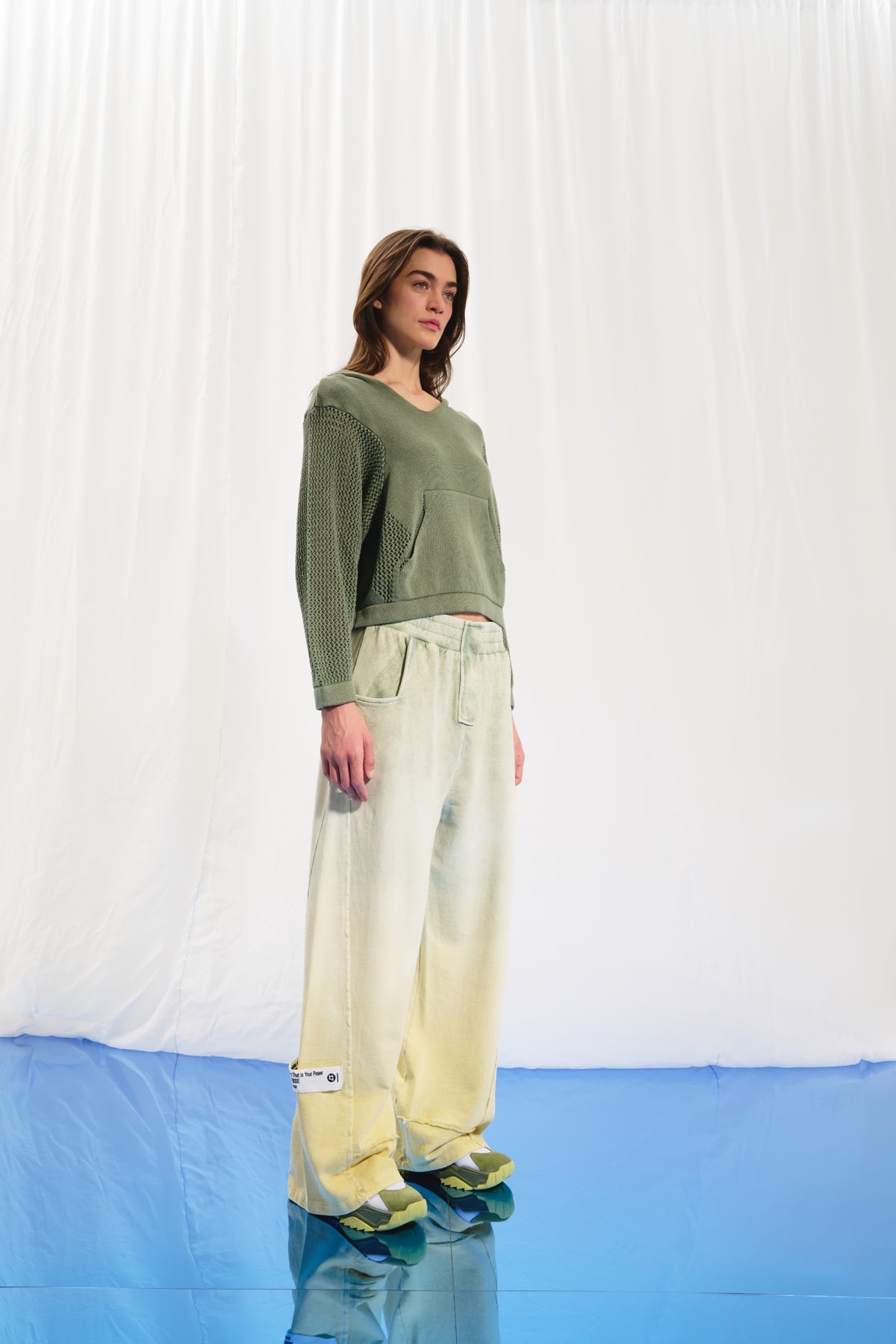 Olive Green Hooded Knit Sweater 17182