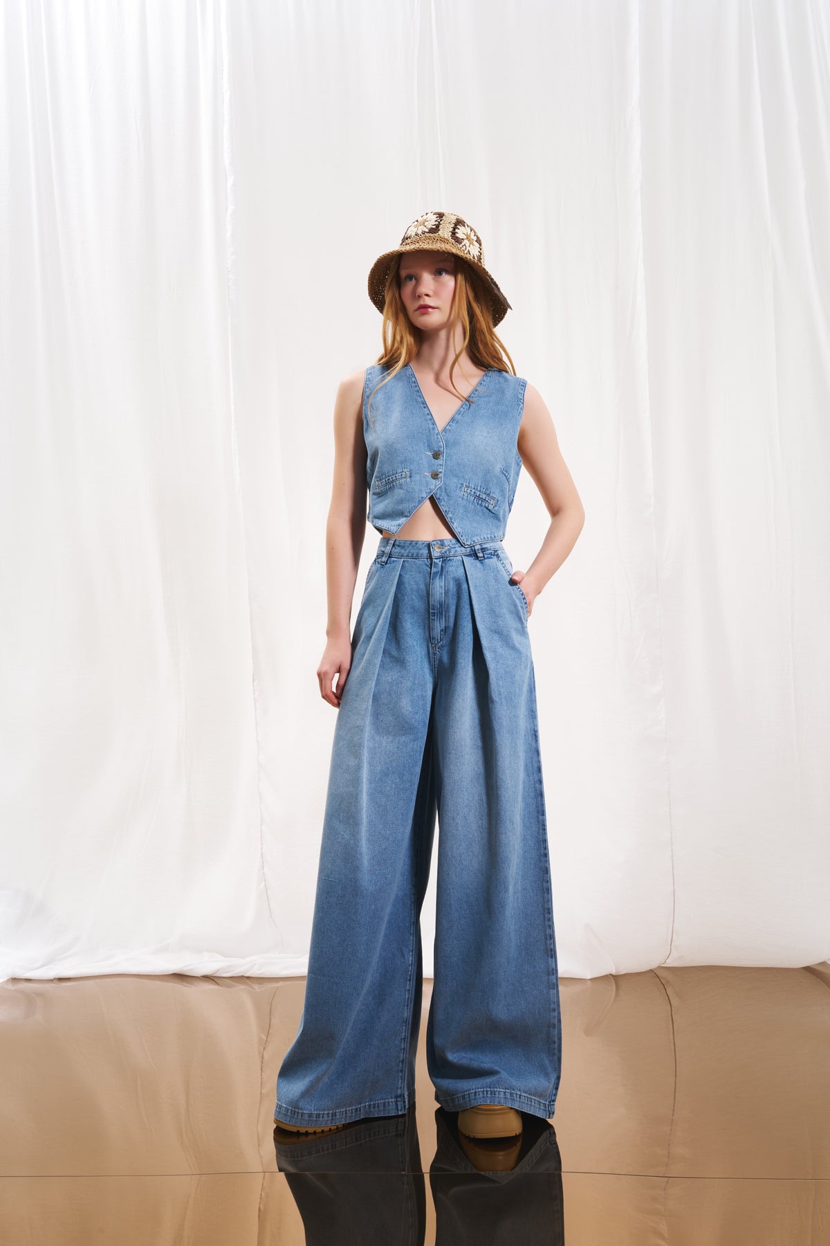 Light Blue Crop Denim Vest 17221